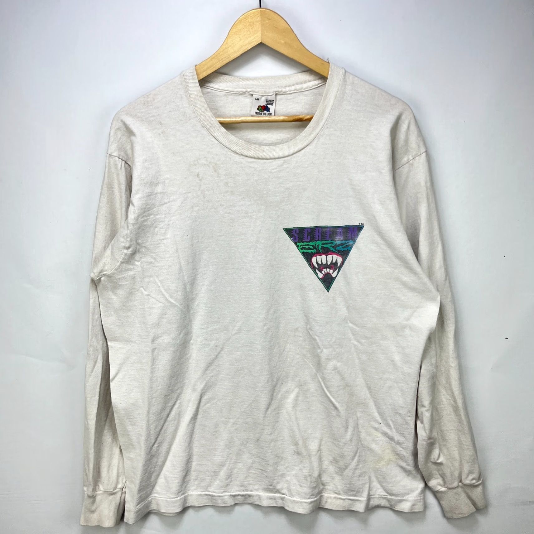Vintage VINTAGE 90s Alien Beast Screamerz Long Sleeve Shirt L White Mens Size US L / EU 52-54 / 3 - 6 Thumbnail