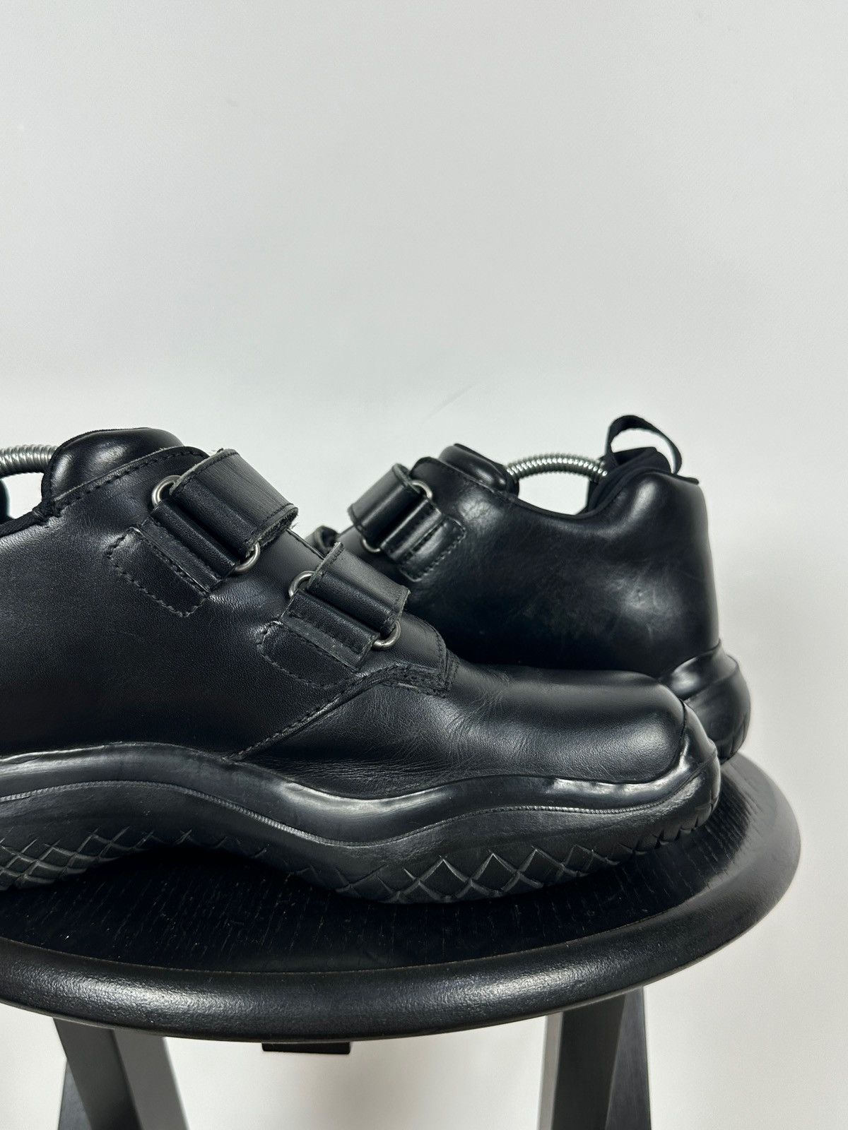 PRADA square toe velcro leather shoes