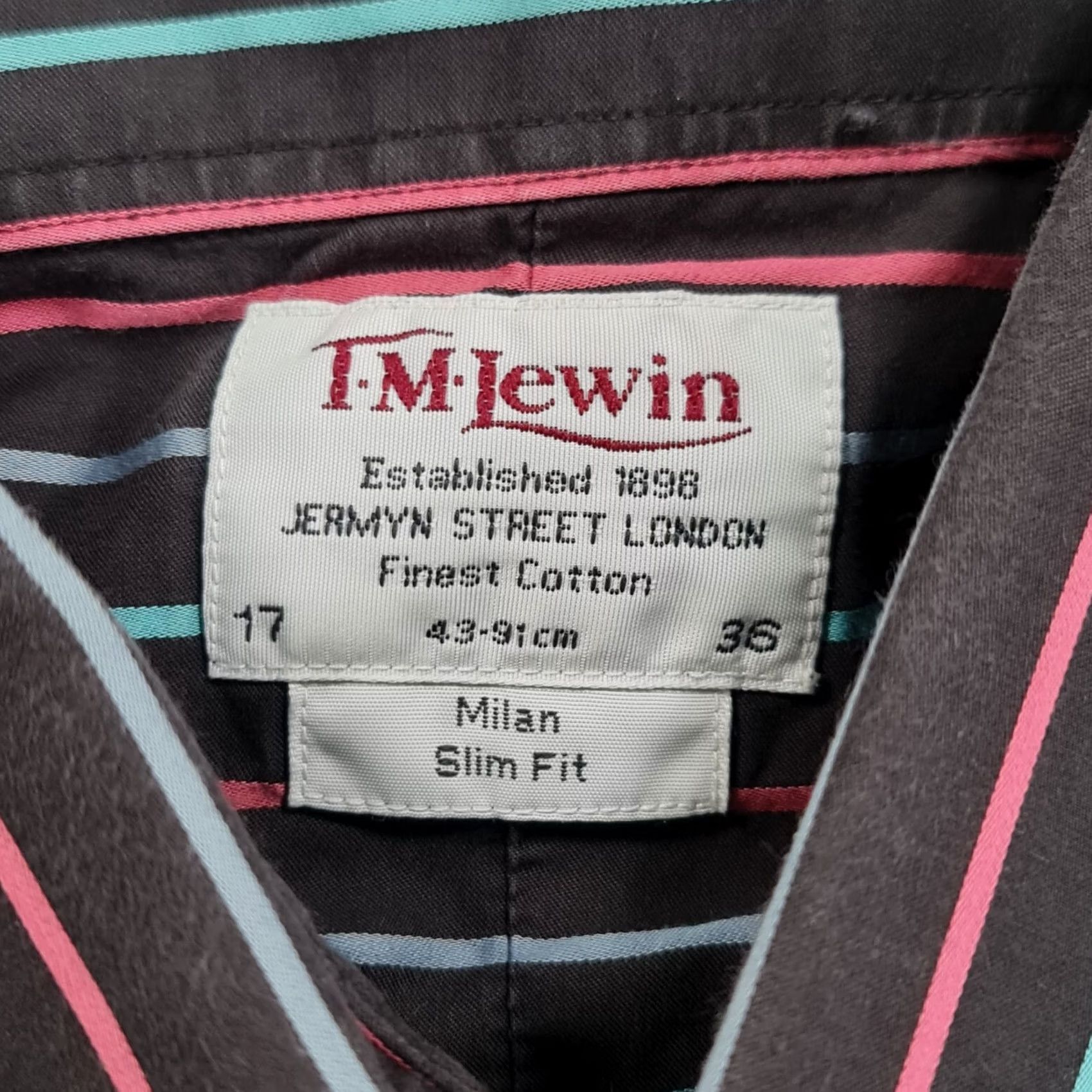 Vintage TM Lewin Mens Shirt Black 17 Slim Fit Button-Up Collared Cotton Striped Long Sleeve Vintage No Size US XL / EU 56 / 4 - 4 Thumbnail