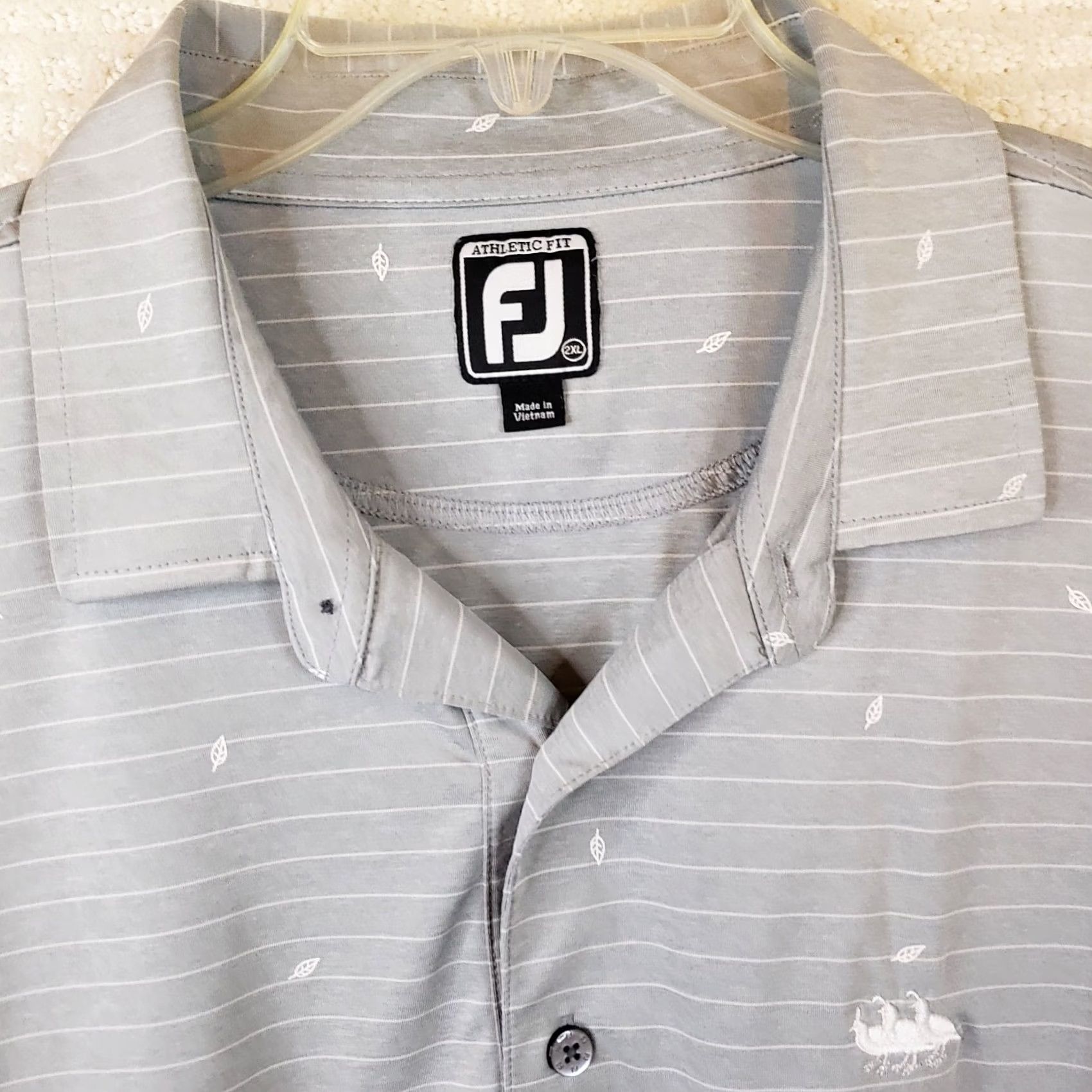 Footjoy FootJoy Polo Shirt Men 2XL Gray White Striped Athletic Fit Quail Logo Polo Shirt Short Sleeve Button Collared Golf Casual Mens Size US XXL / EU 58 / 5 - 4 Thumbnail