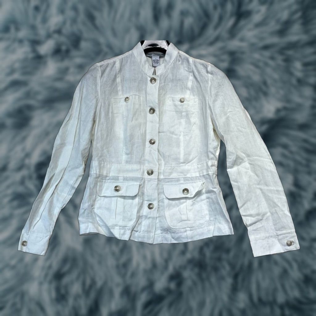Vintage VINTAGE Paraphrase Women Jacket 8 White Linen Short Sleeve Long Sleeve Pockets Bomber 90s Casual Party/Cocktail Travel Fall Spring Summer Button Size M / US 6-8 / IT 42-44 - 1 Thumbnail