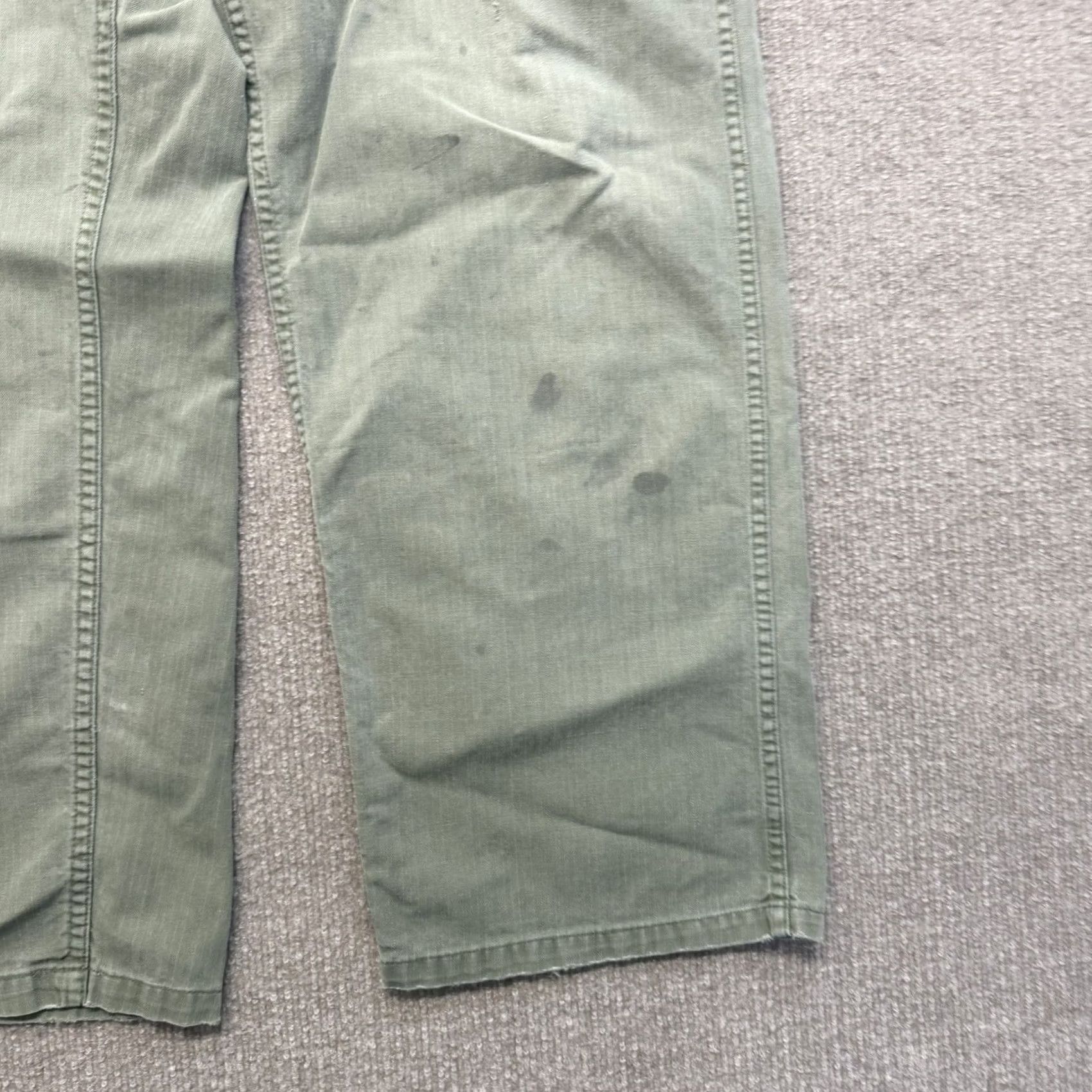 Vintage HBT Cotton Pants Men’s 30x30 Us Army Vintage 40s Military Modified Repaired Cargo Pants Green 30 Inseam 30 Size US 30 / EU 46 - 3 Thumbnail