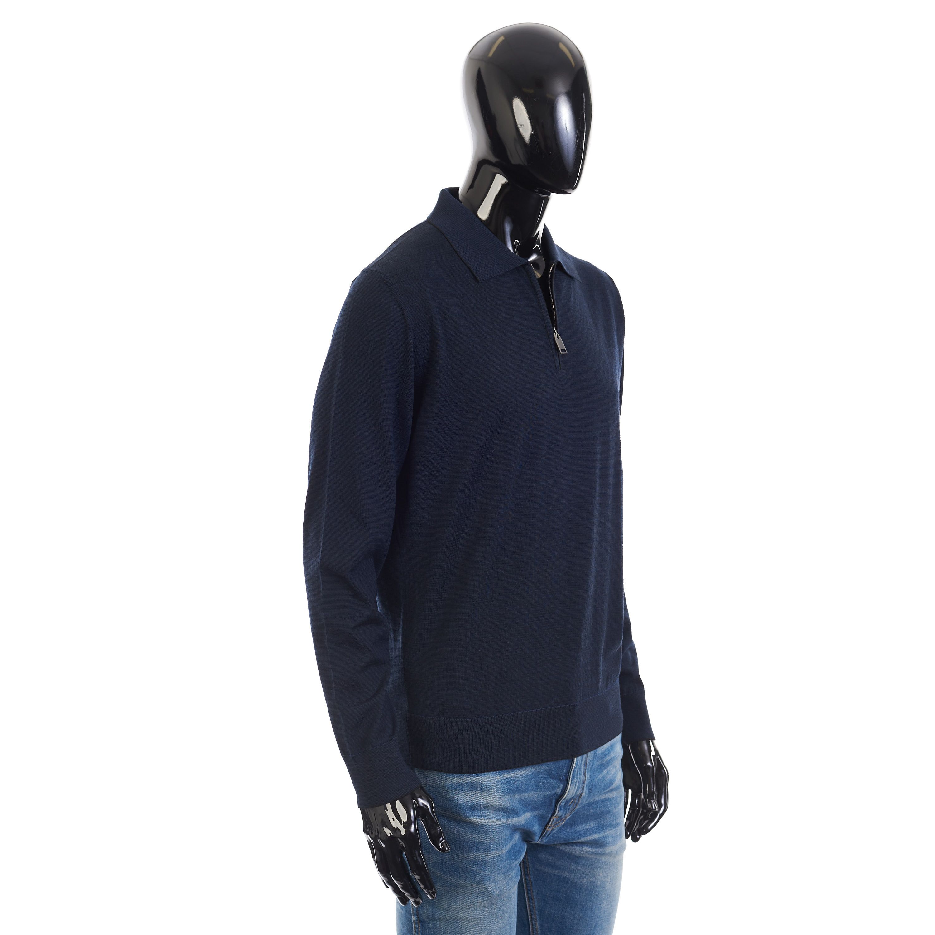 Brioni Polo Sweater With Metal Zip In Blue Wool Size US L / EU 52-54 / 3 - 8 Thumbnail