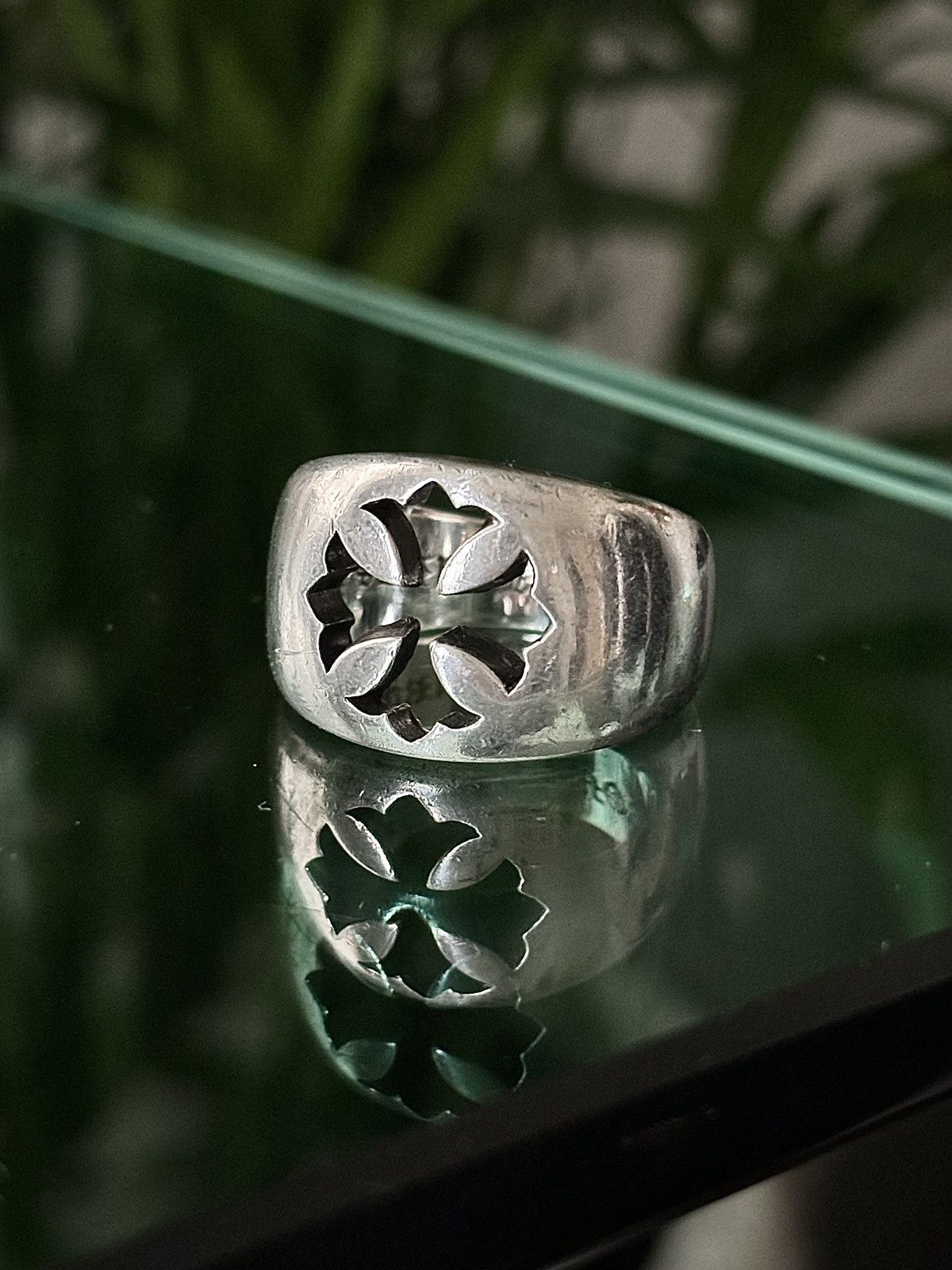 image of Chrome Hearts Heavy Size 11 - Iron Cross Cutout Ring in Silver, Men's