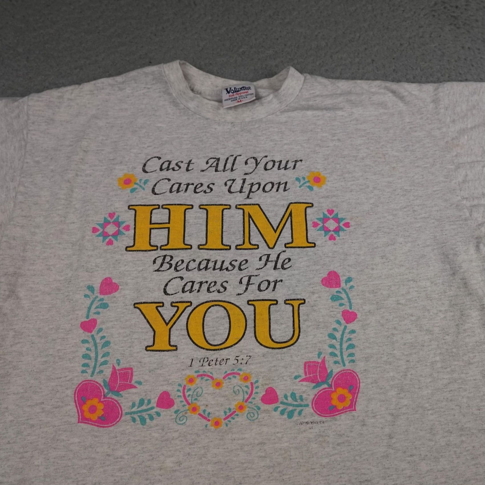 Vintage VINTAGE Jesus Shirt Mens Medium Gray 1 Peter 5:7 Cares For You Made In USA 90s Size US M / EU 48-50 / 2 - 3 Thumbnail