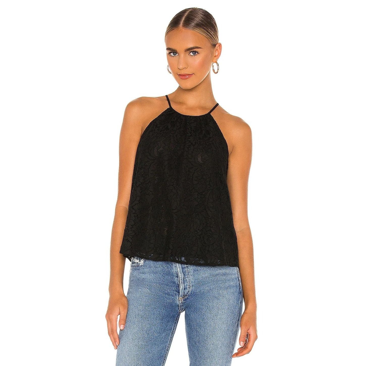 REVOLVE 1. State Black Lace Halter Top Size XS / US 0-2 / IT 36-38 - 1 Thumbnail