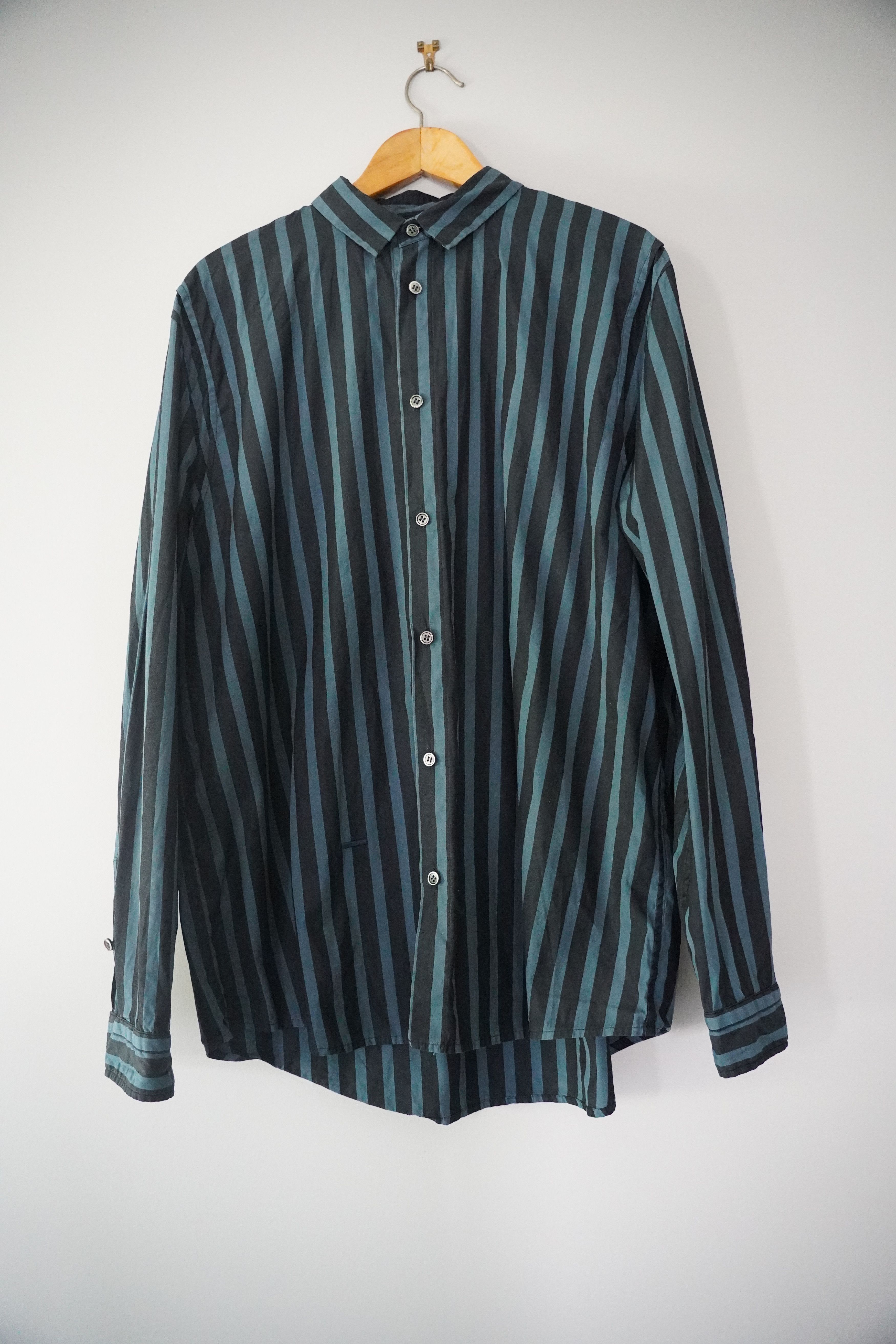 Robert Geller Teal and black stripe long-sleeve button-up shirt Size US M / EU 48-50 / 2 - 1 Thumbnail