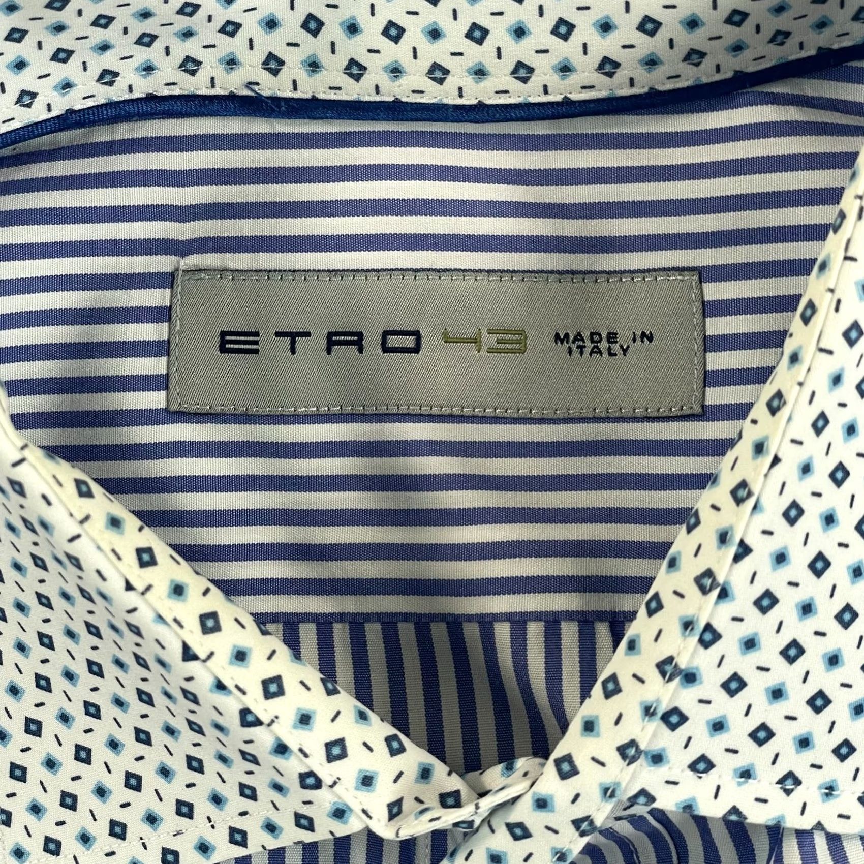 Etro ETRO Dress Shirt Men 43 Blue Striped Contrast Collar & Cuffs Long Sleeve Shirt Size 46R - 2 Thumbnail