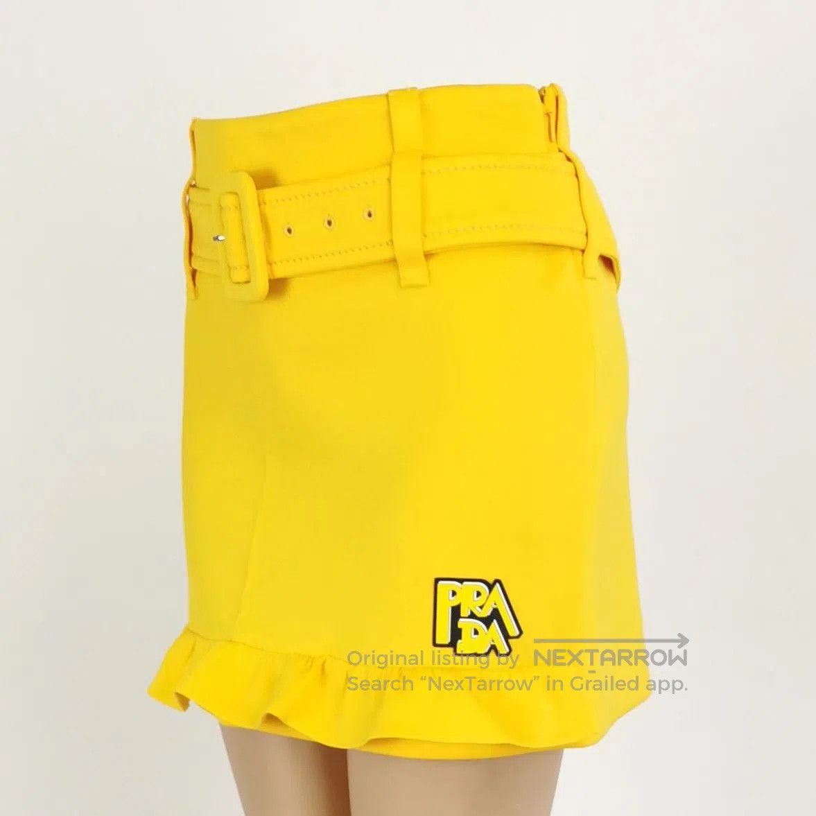 Prada Prada Yellow Logo Ruffle Hem Skirt . Size 35" - 2 Thumbnail