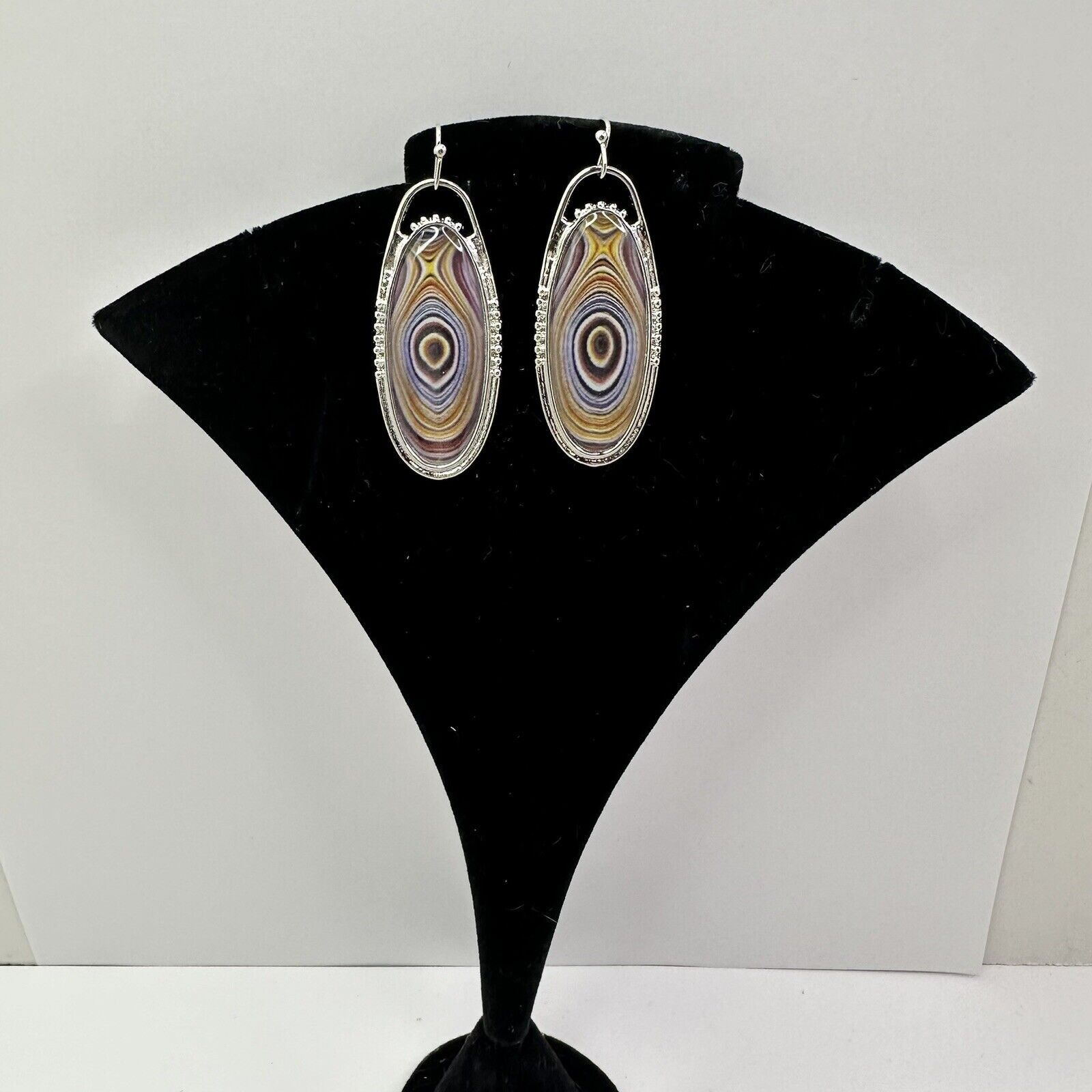 Unknown London New Boho Silver Plated Oval Earrings Faux Tree Rings Hook Size ONE SIZE - 5 Thumbnail