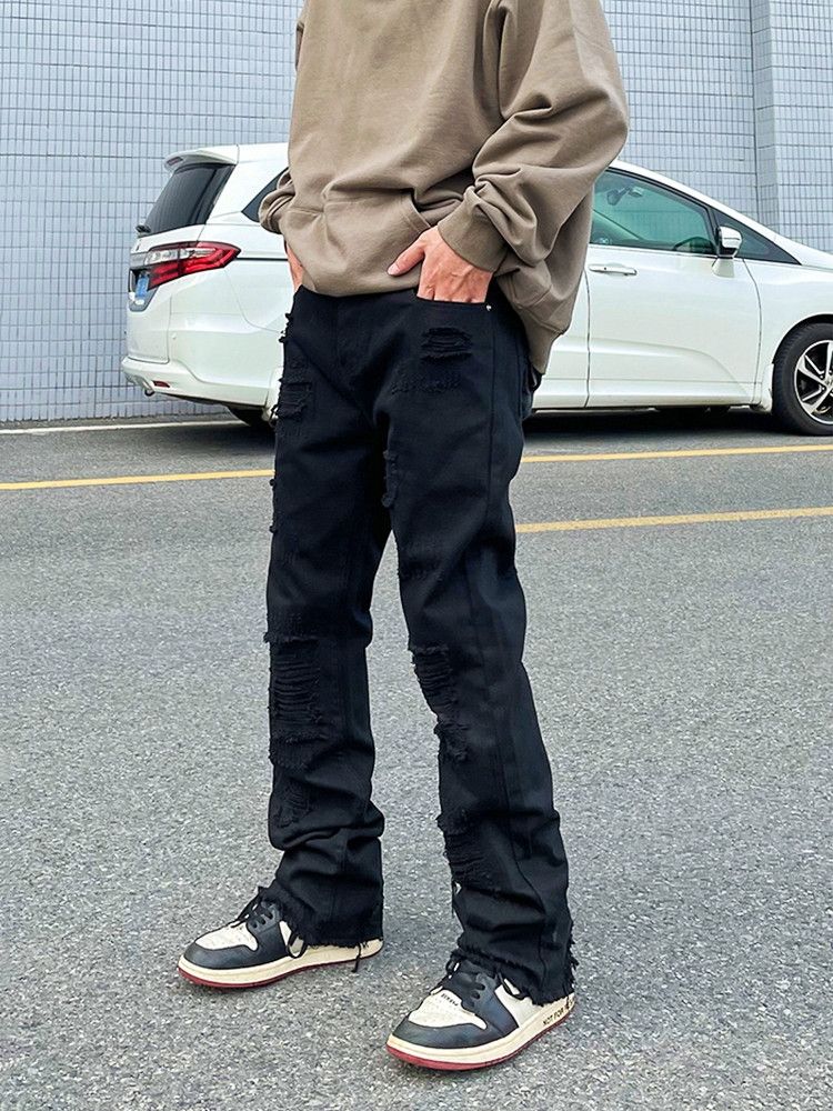 Jean × Vintage Trash Straight Jeans Ripped Raw Edge Destroyed Size US 31 - 2 Thumbnail