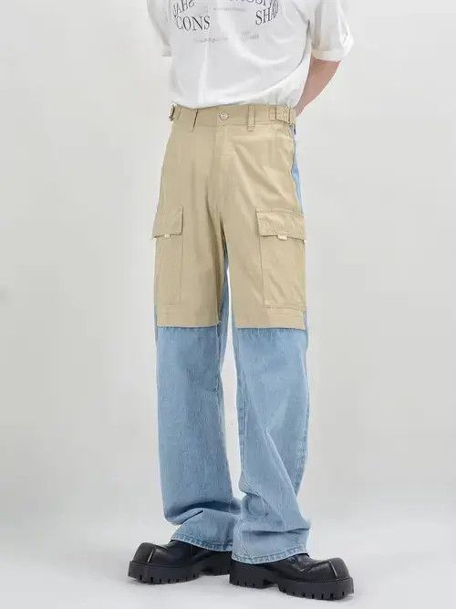 Japanese Brand Blue y2k two tone patchwork denim jeans Size US 29 - 4 Thumbnail