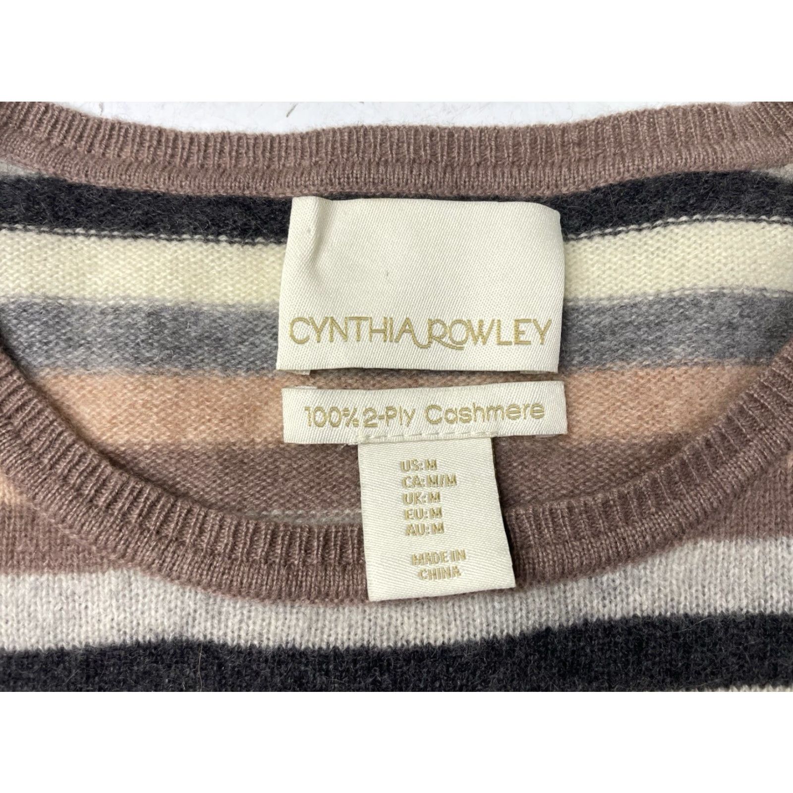 Cynthia Rowley Cynthia Rowley Sweater Womens Medium Striped Cashmere Crew Neck Pullover 2-Ply Multicolor Size M / US 6-8 / IT 42-44 - 3 Thumbnail