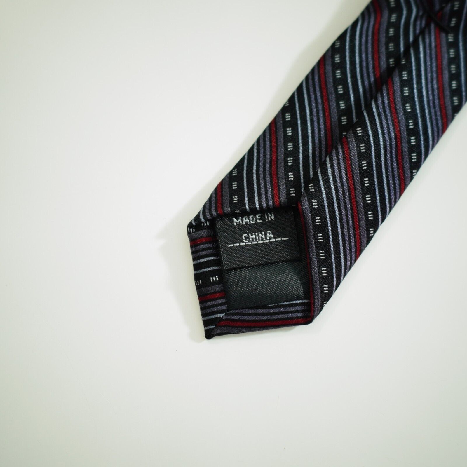 Perry Ellis Perry Ellis Portfolio Black Silver Red Striped Print Silk Ti Size ONE SIZE - 4 Thumbnail
