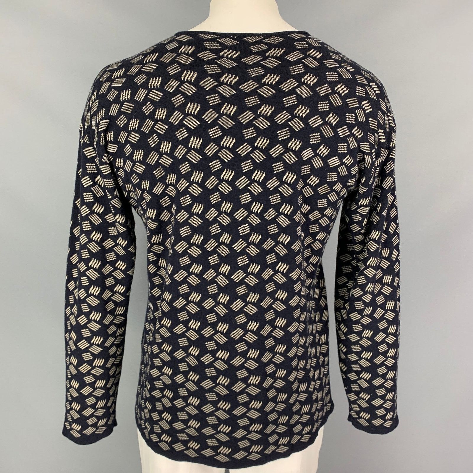 Armani Collezioni Size L Navy Ivory Knit Cotton Blend Crew Neck Pullover Size US L / EU 52-54 / 3 - 4 Thumbnail