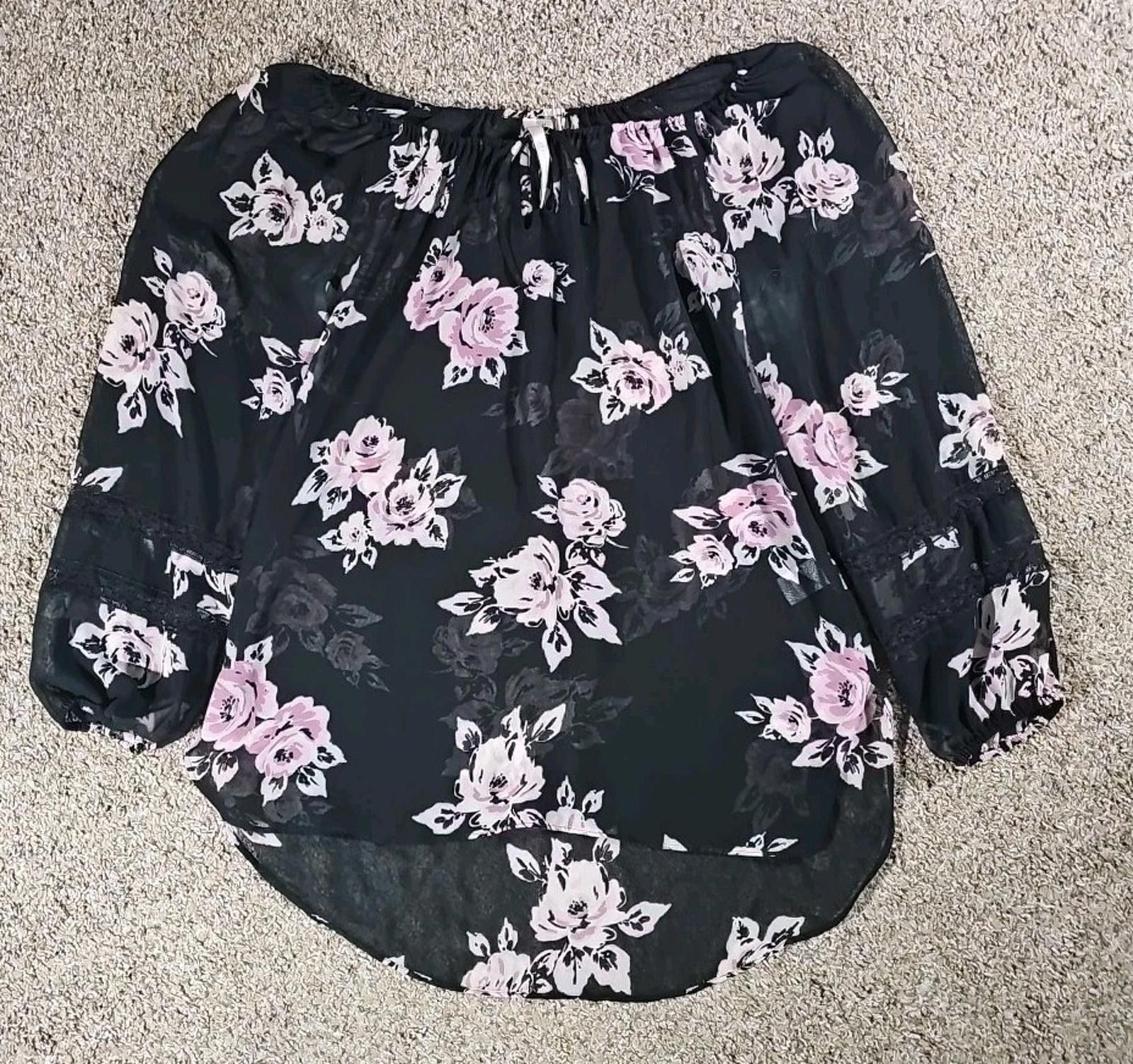 Designer LC Lauren Conrad Sheer Blouse Black Floral M Size M / US 6-8 / IT 42-44 - 1 Thumbnail