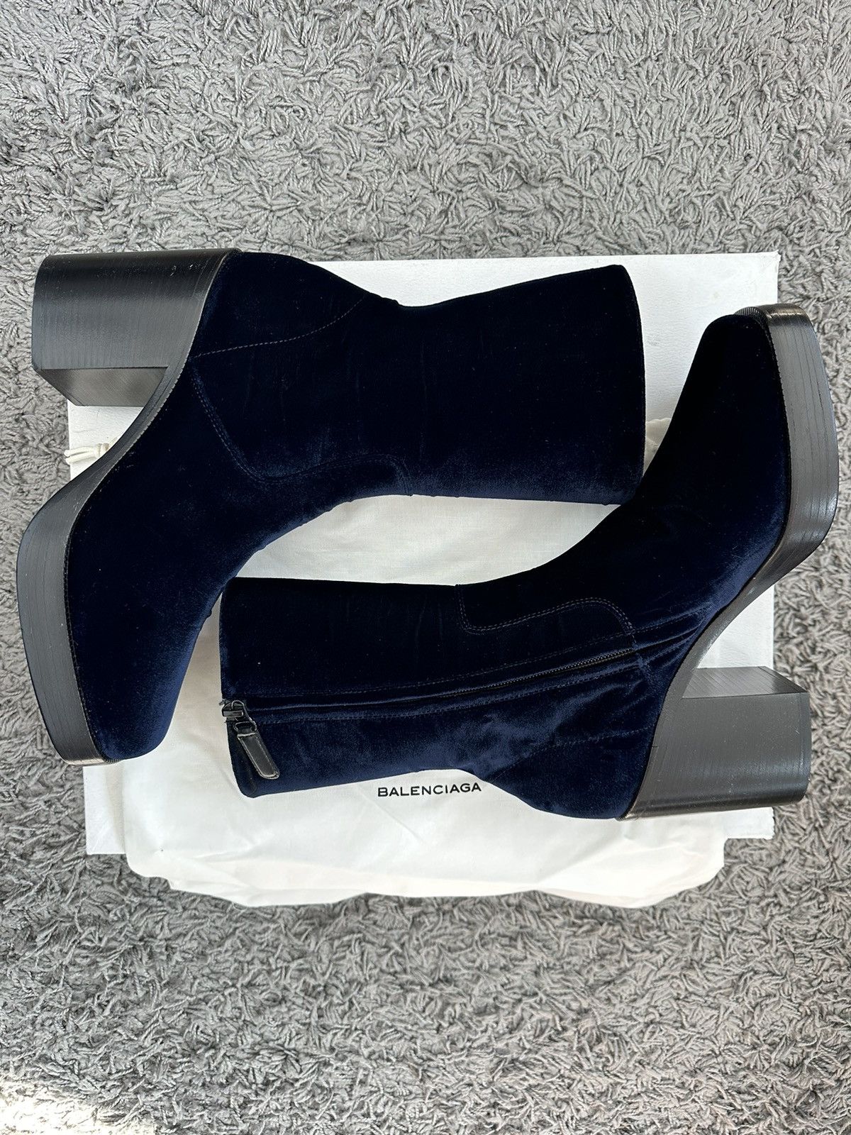 image of Balenciaga Ss17 Blue Velvet Platform Boots, Men's (Size 10)