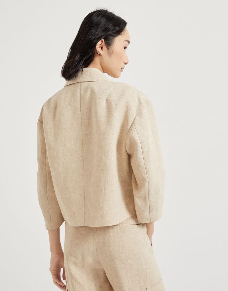 Brunello Cucinelli o1la1rc1a0326 Linen Cropped Blazer in Beige Size S / US 4 / IT 40 - 2 Thumbnail