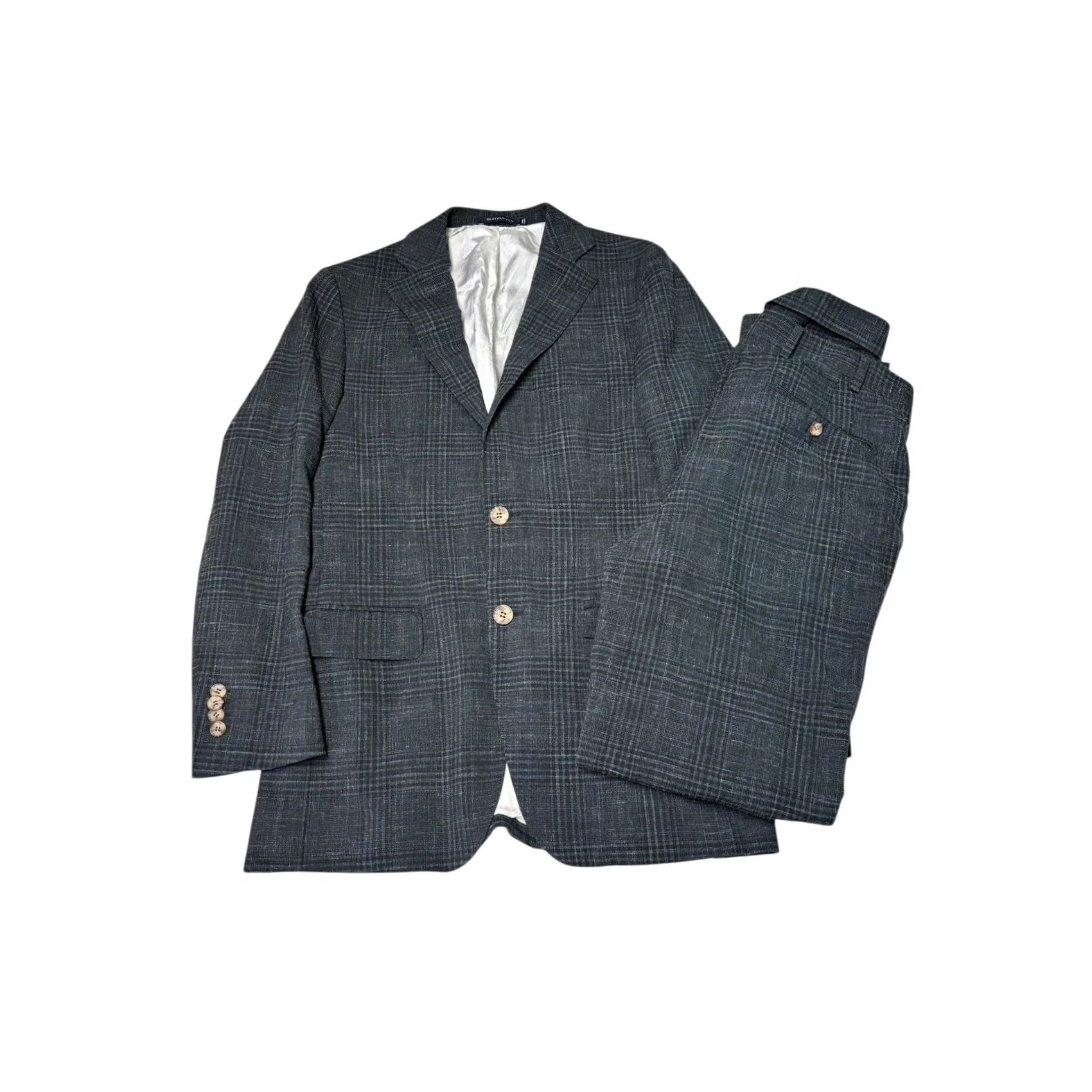 Suitsupply Suitsupply Suit 2 Piece Plaid Slim Wool Silk Linen 46 Regular Gray Men’s Formal Business Winter 30W 31L Size 46R - 2 Thumbnail