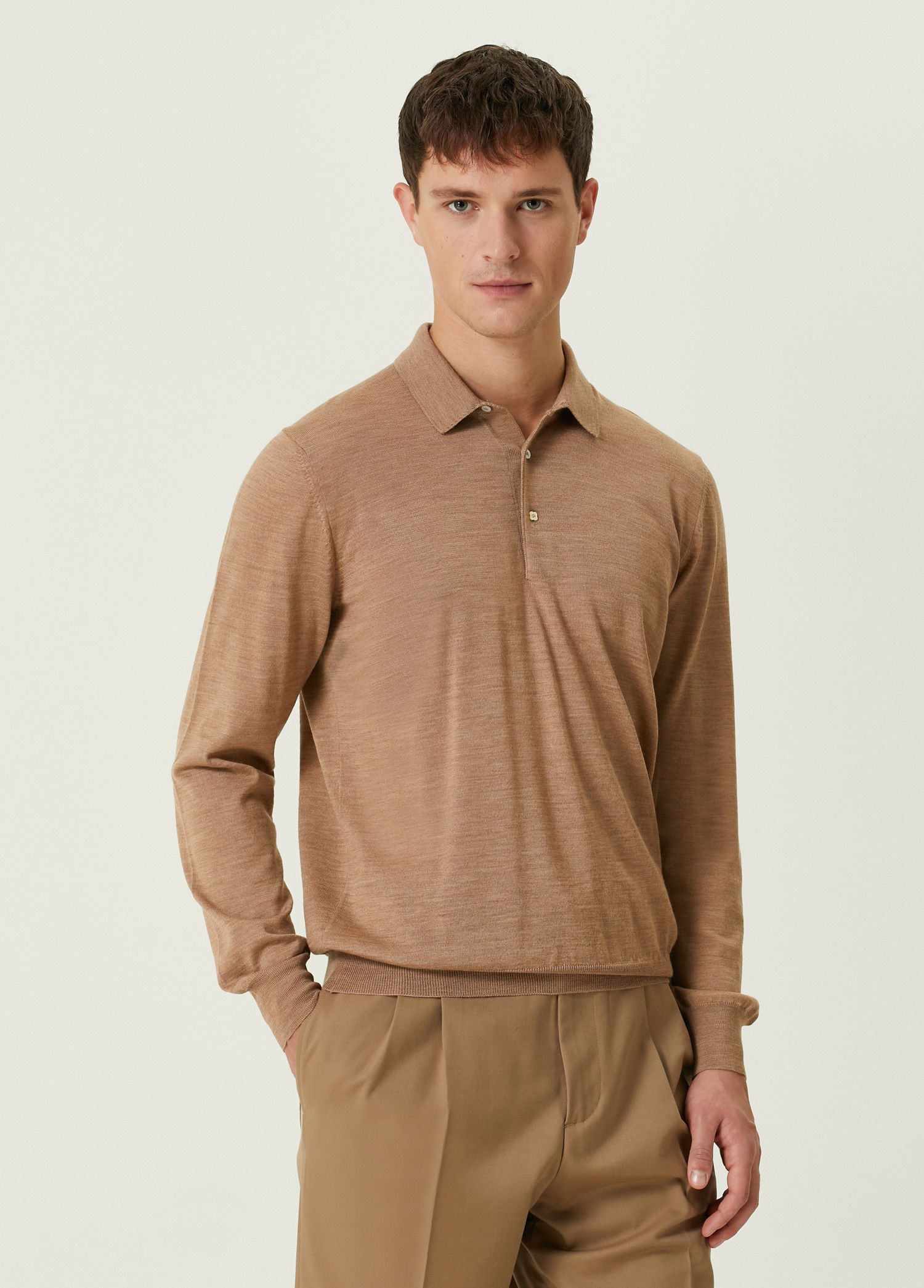 Lardini LARDINI tobacco brown wool polo sweater 54 / XXL Italy Size US XXL / EU 58 / 5 - 2 Thumbnail