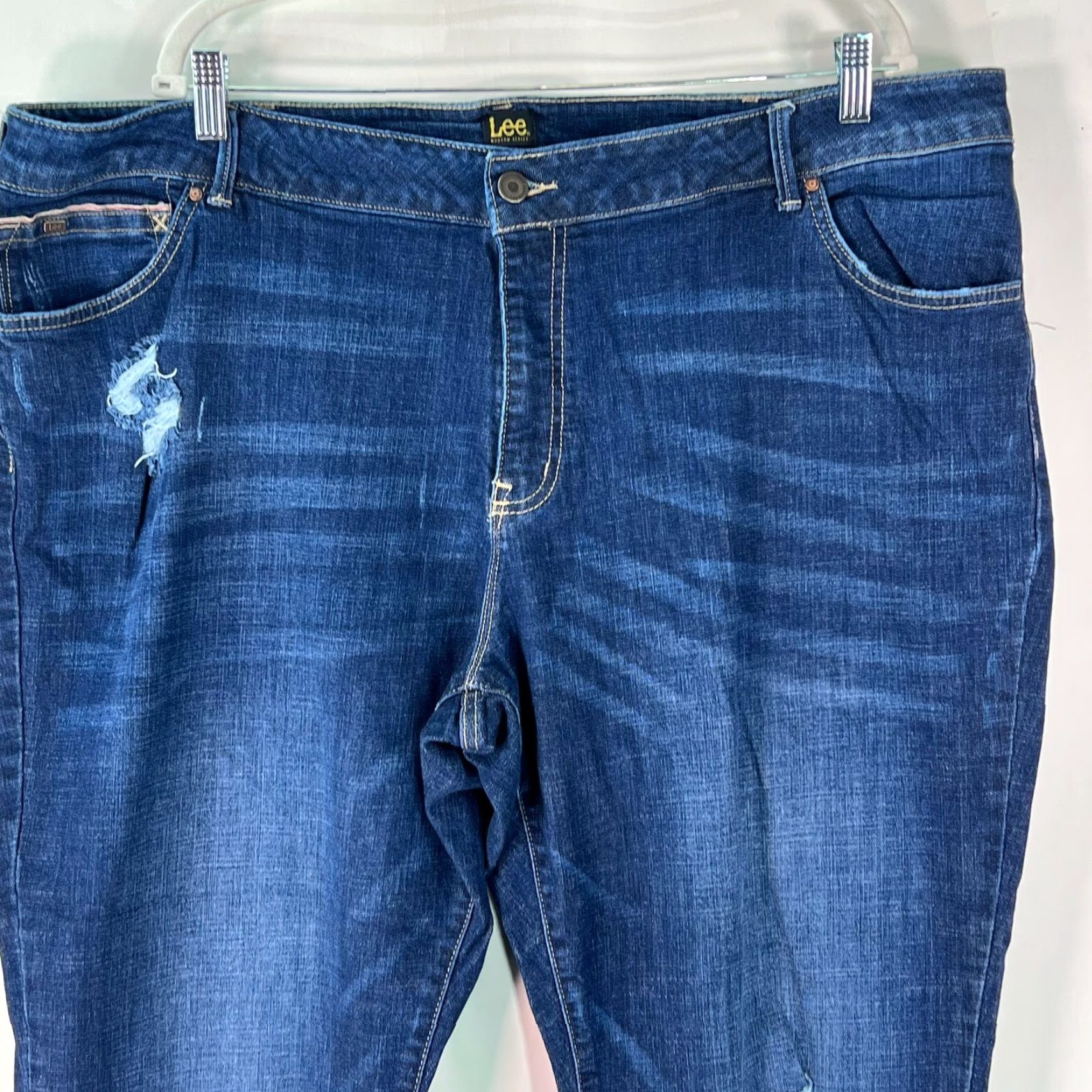 Lee Lee Womens Modern Series Distressed Cropped Blue Denim Jeans 24W Medium Size 42" / US 20 - 3 Thumbnail