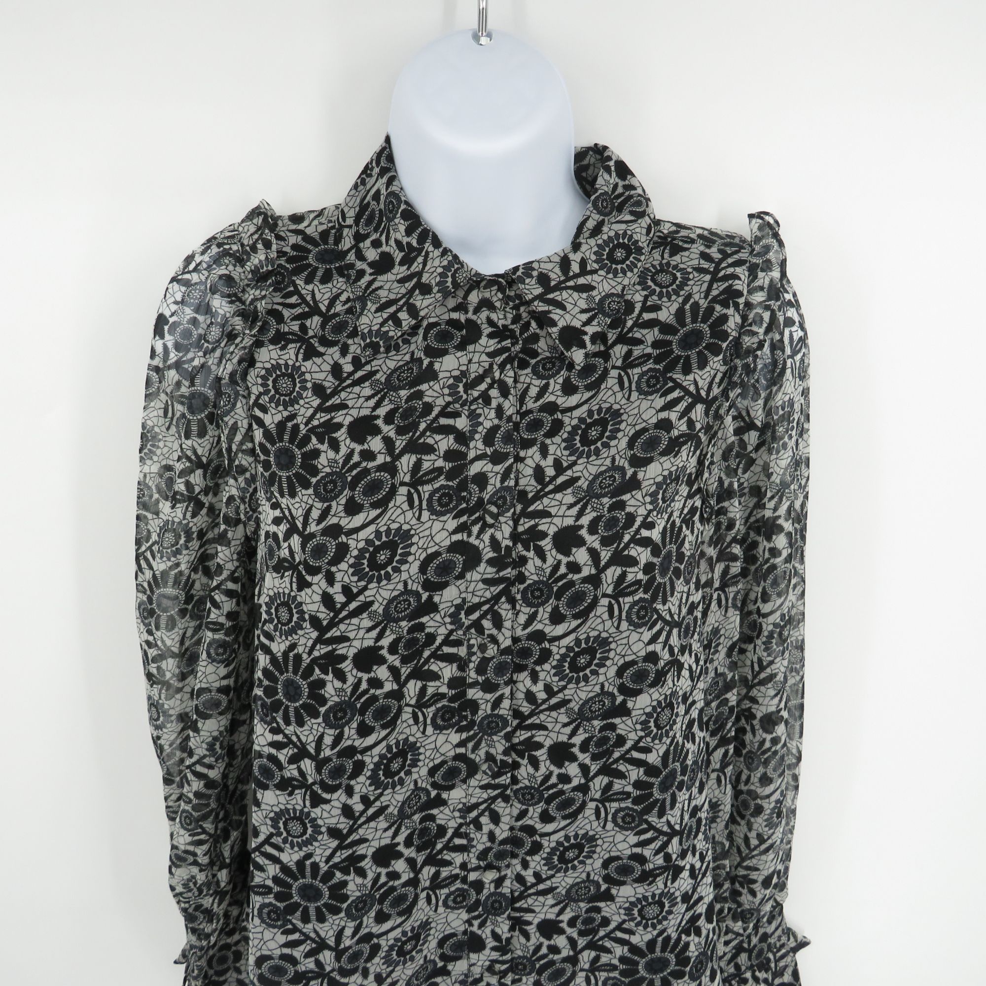 Other Walter Baker XS Sheer Black & White Floral Long Sleeve Blous Size XS / US 0-2 / IT 36-38 - 3 Thumbnail