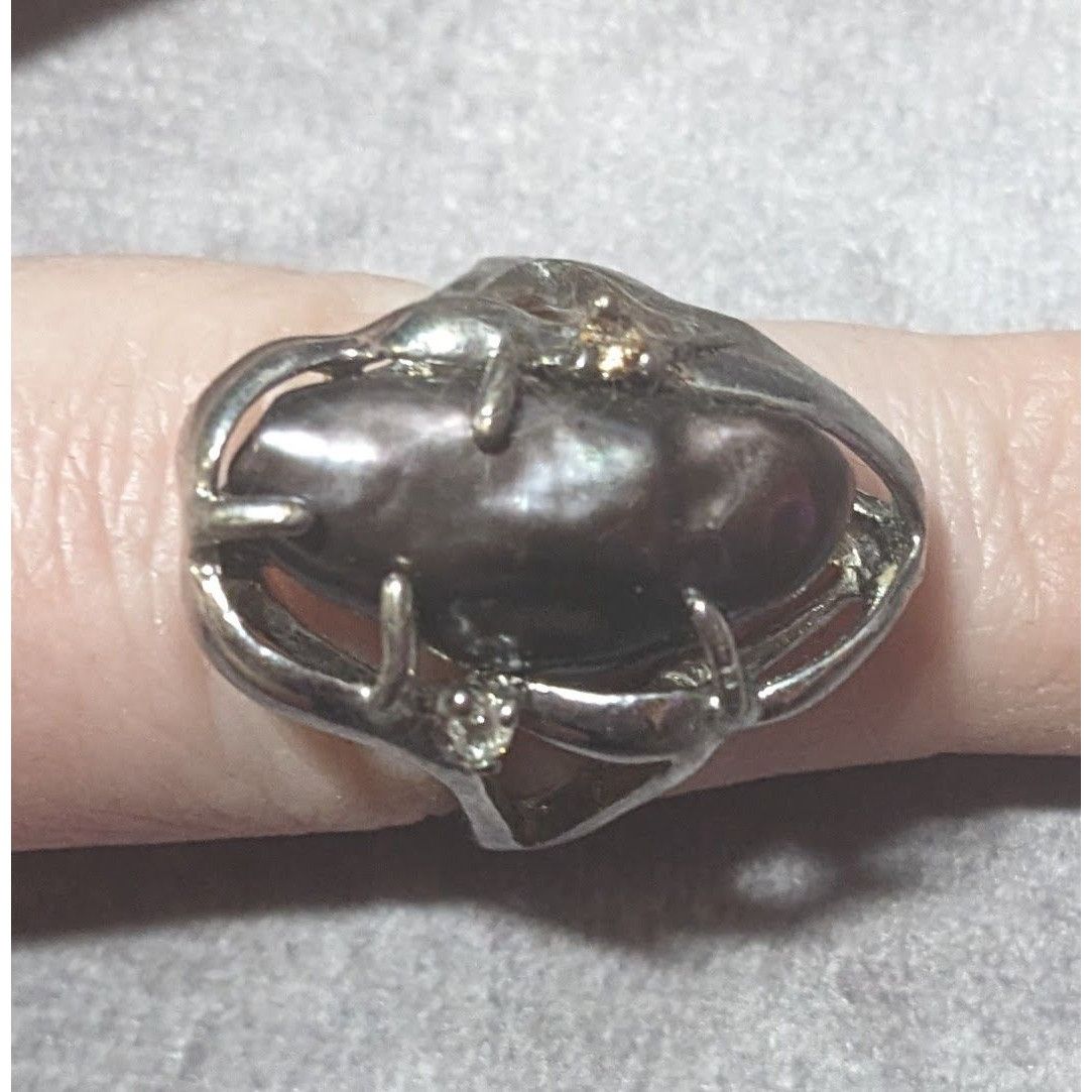 Other Vintage Purple Encased Silver Tone Cage Ring With Clear Gem Size ONE SIZE - 3 Thumbnail