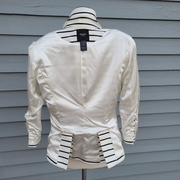 SMYTHE Smythe Linen White Black Striped Natural Fiber Preppy Nautic Size M / US 6-8 / IT 42-44 - 6 Thumbnail