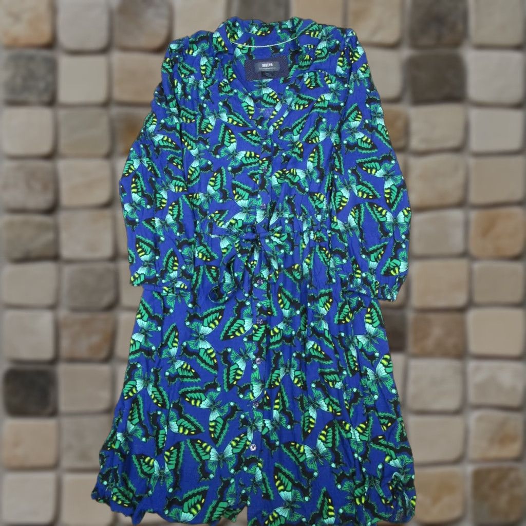 Vintage Maeve Dress Womens Small Blue Green Butterfly Wrap Blouson Size S / US 4 / IT 40 - 1 Thumbnail