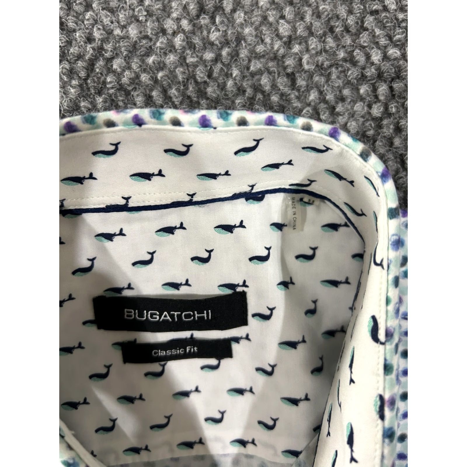BUGATCHI Bugatchi Shirt Mens Large White Blue Dot Classic Fit Long Sleeve Cotton Size US L / EU 52-54 / 3 - 6 Thumbnail
