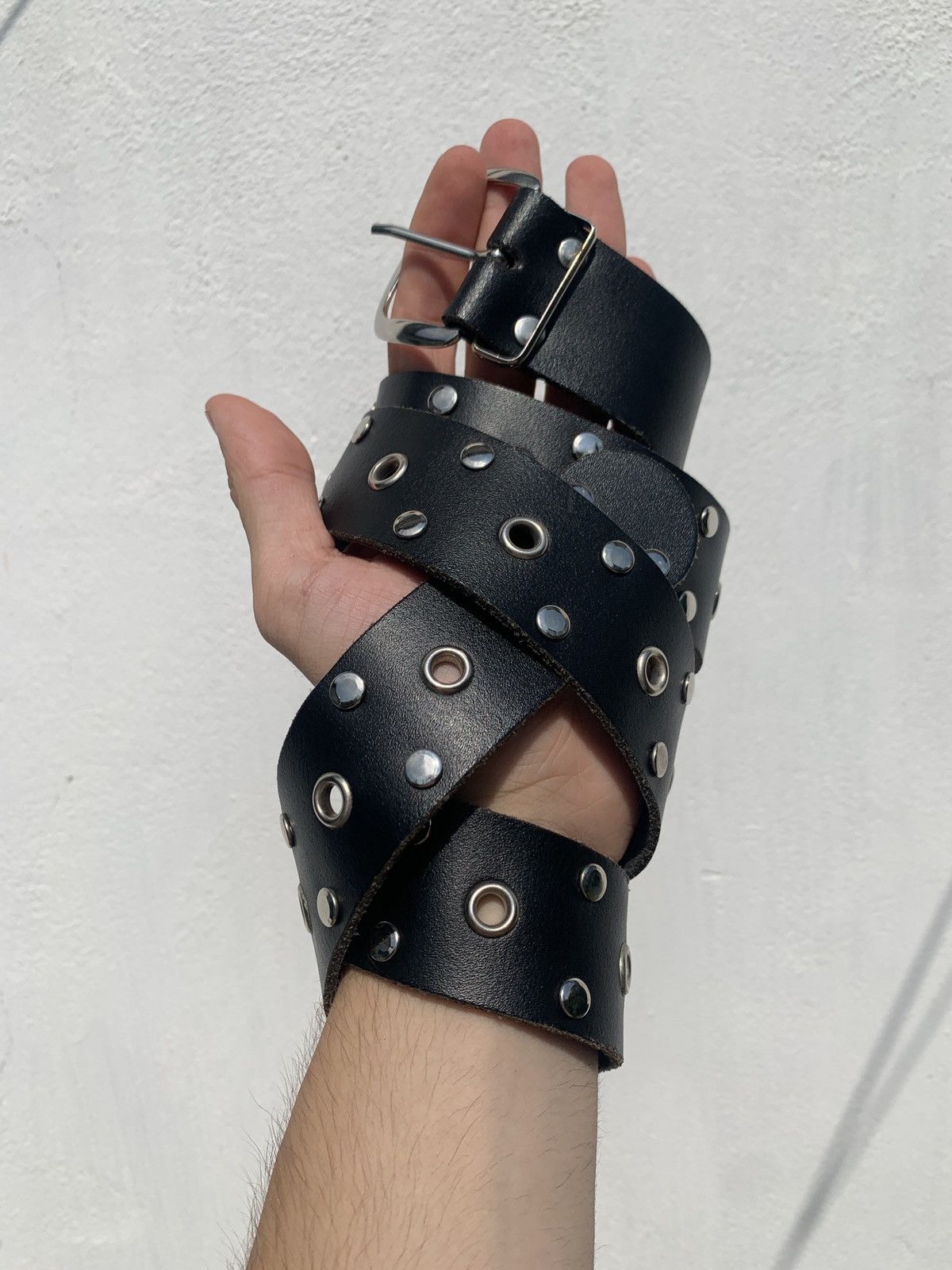 Japanese Brand Vintage 90s Dark Leather Designer Y2K Punk Rhinestones Belt Size ONE SIZE - 2 Thumbnail
