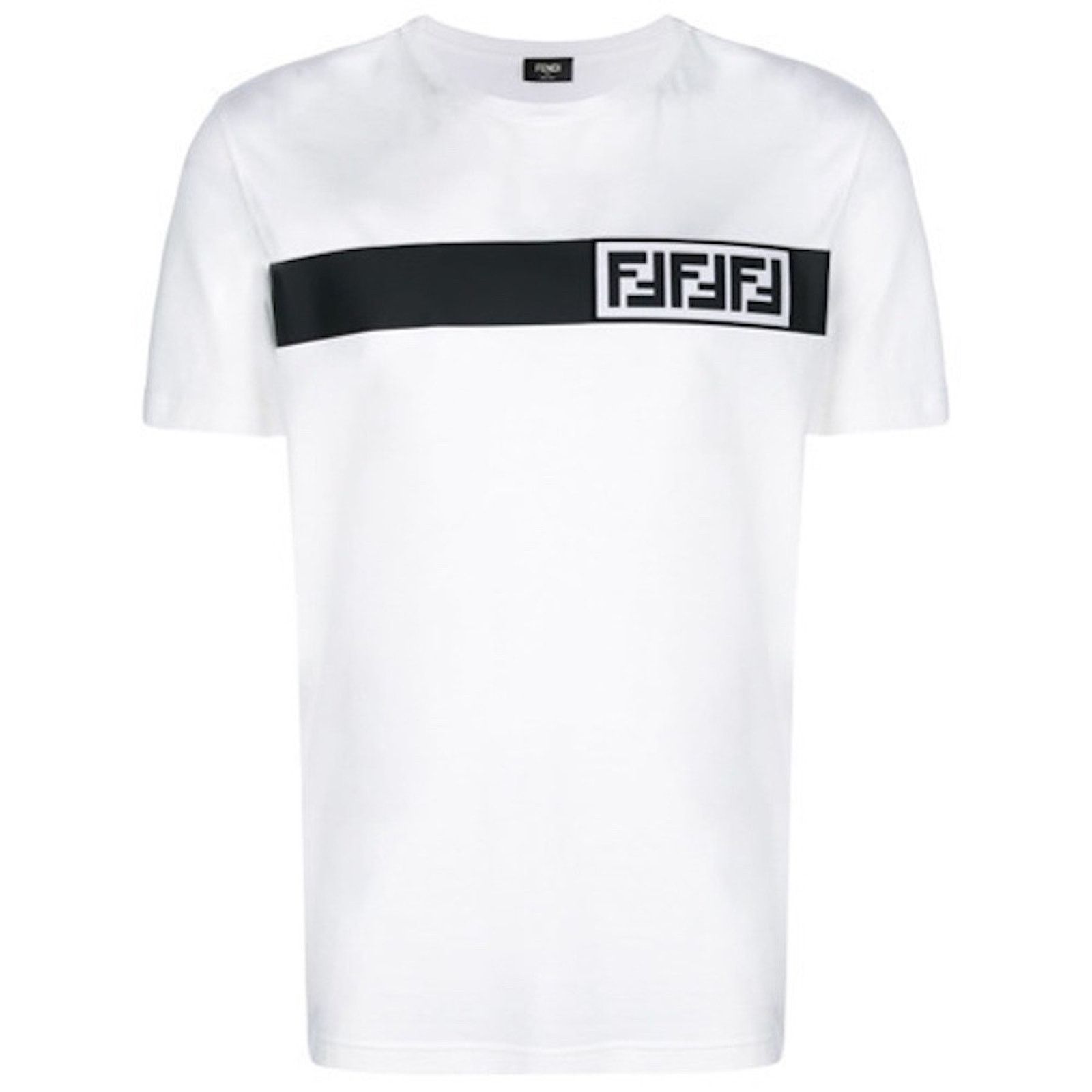 Fendi White Black Striped Sleeve Cotton T-Shirt Large L