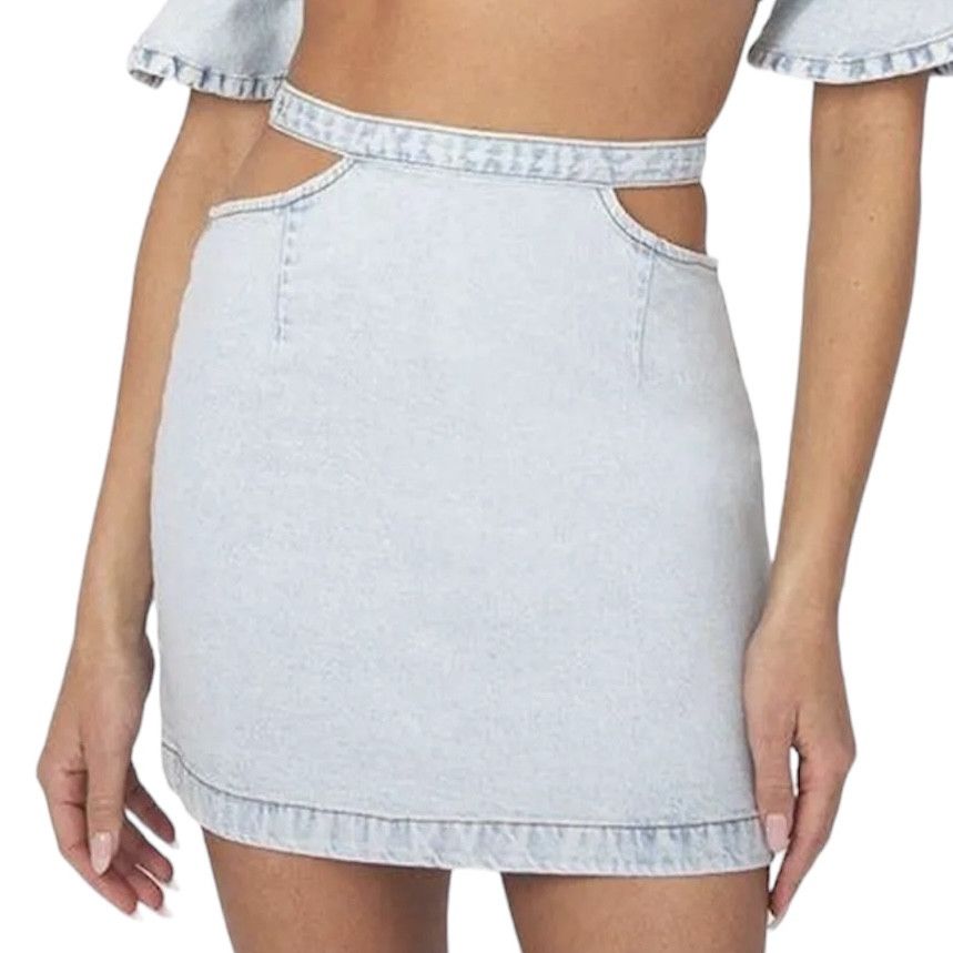WeWoreWhat We Wore What Cutout Waist Belted Denim Mini Skirt Size XL Size 36" / US 14 / IT 50 - 1 Thumbnail