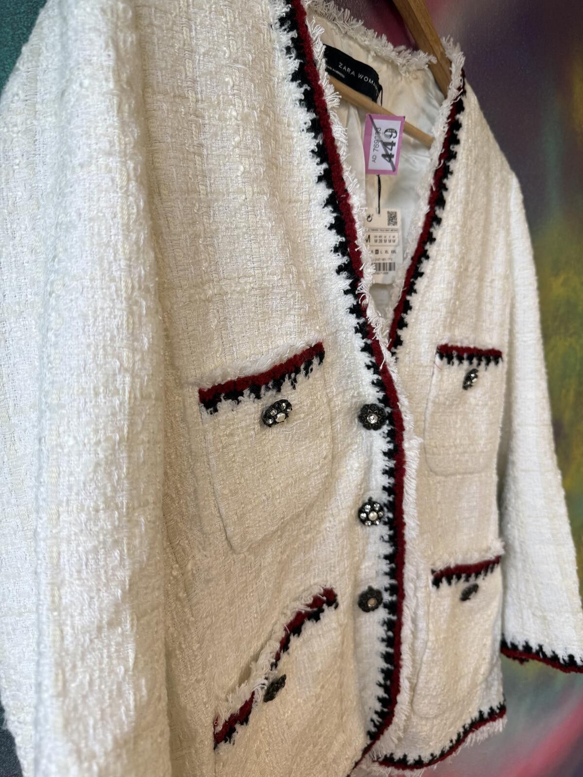 Other Zara women cream textured tweed jacket with braided trim Size M / US 6-8 / IT 42-44 - 4 Thumbnail