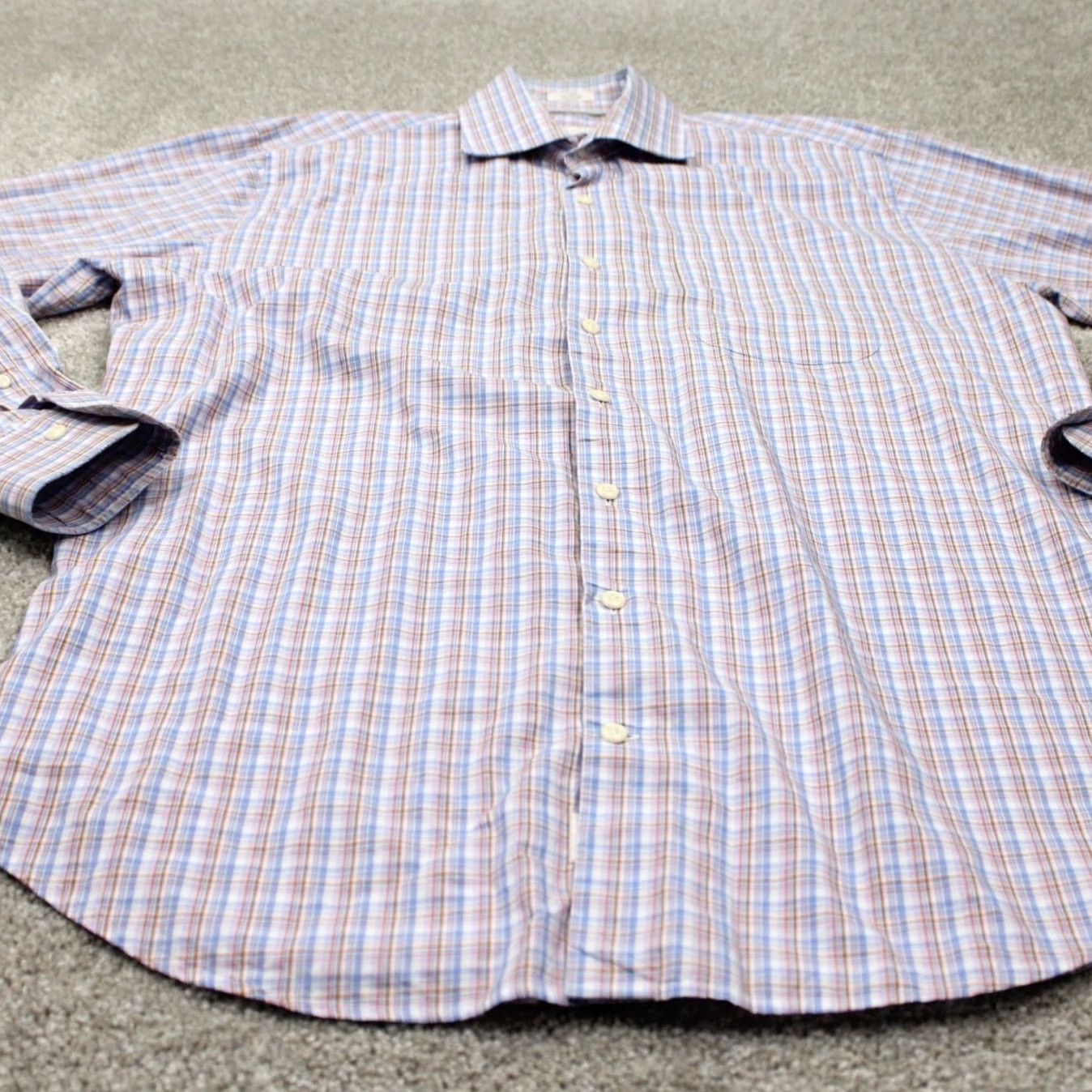 Peter Millar Peter Millar Mens Large Blue/Orange Checkered 100% Cotton Long Sleeve Button-Down Shirt Size US L / EU 52-54 / 3 - 3 Thumbnail