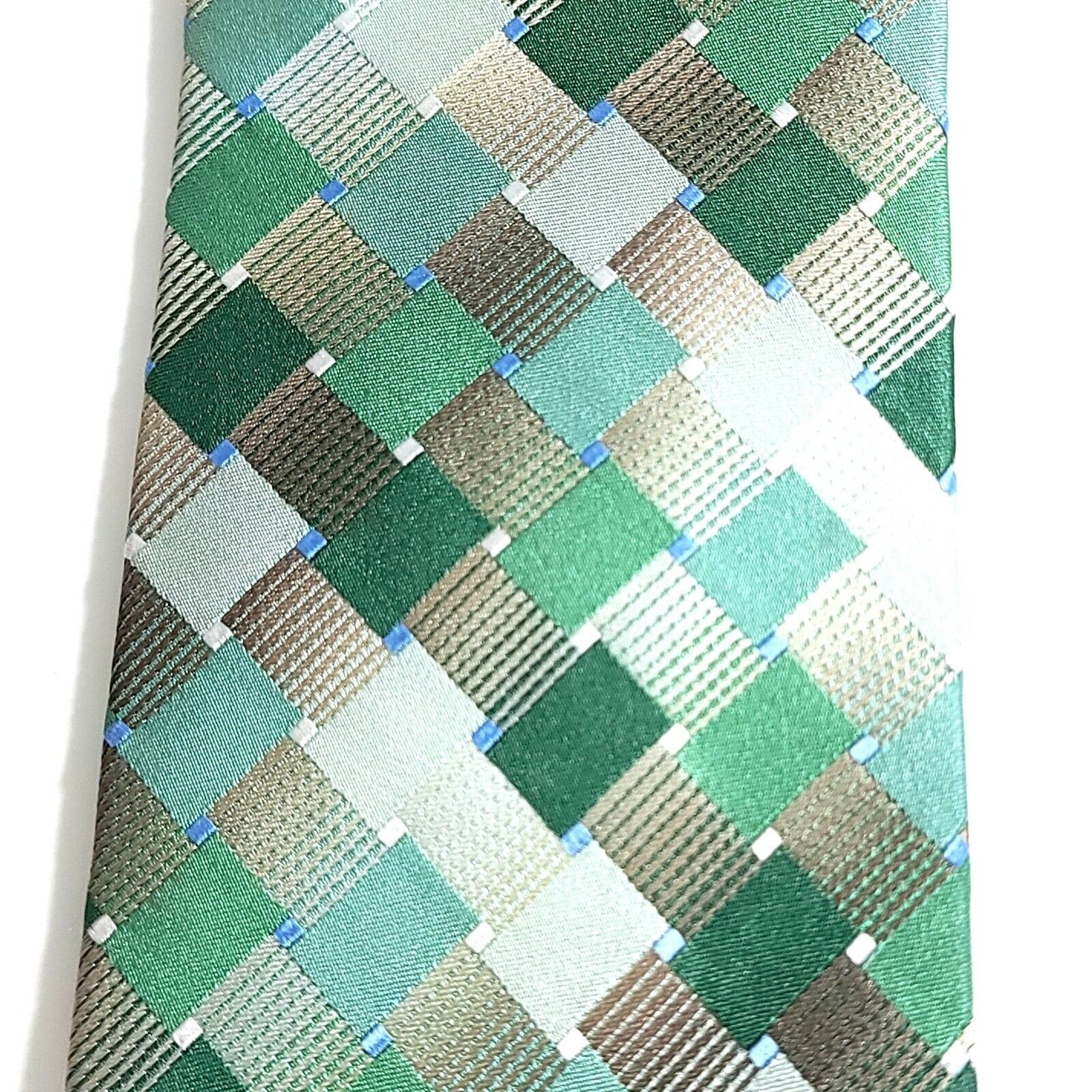 Van Heusen Van Heusen Green Tan Abstract Geometric Woven Silk Tie Size ONE SIZE - 2 Thumbnail