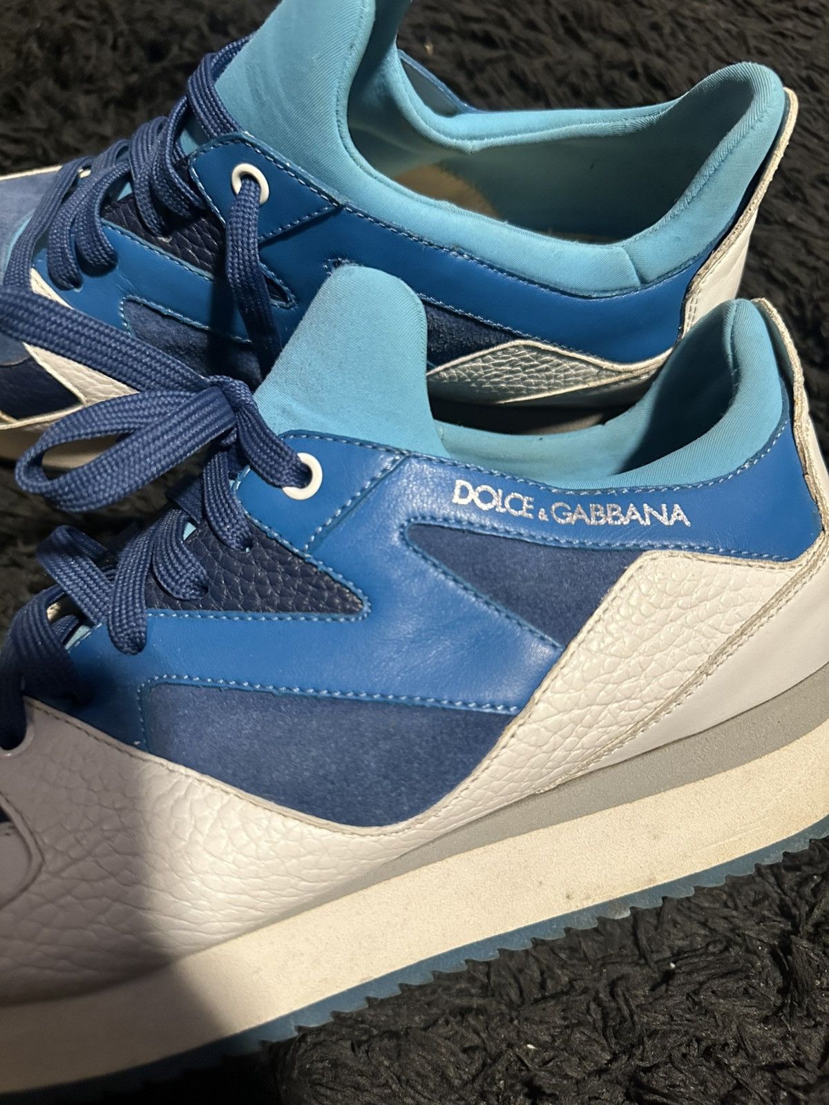 Dolce & Gabbana Dolce & Gabbana CS1424 White/Blue Leather Suede Sneakers (8) Size US 8 / EU 41 - 4 Thumbnail