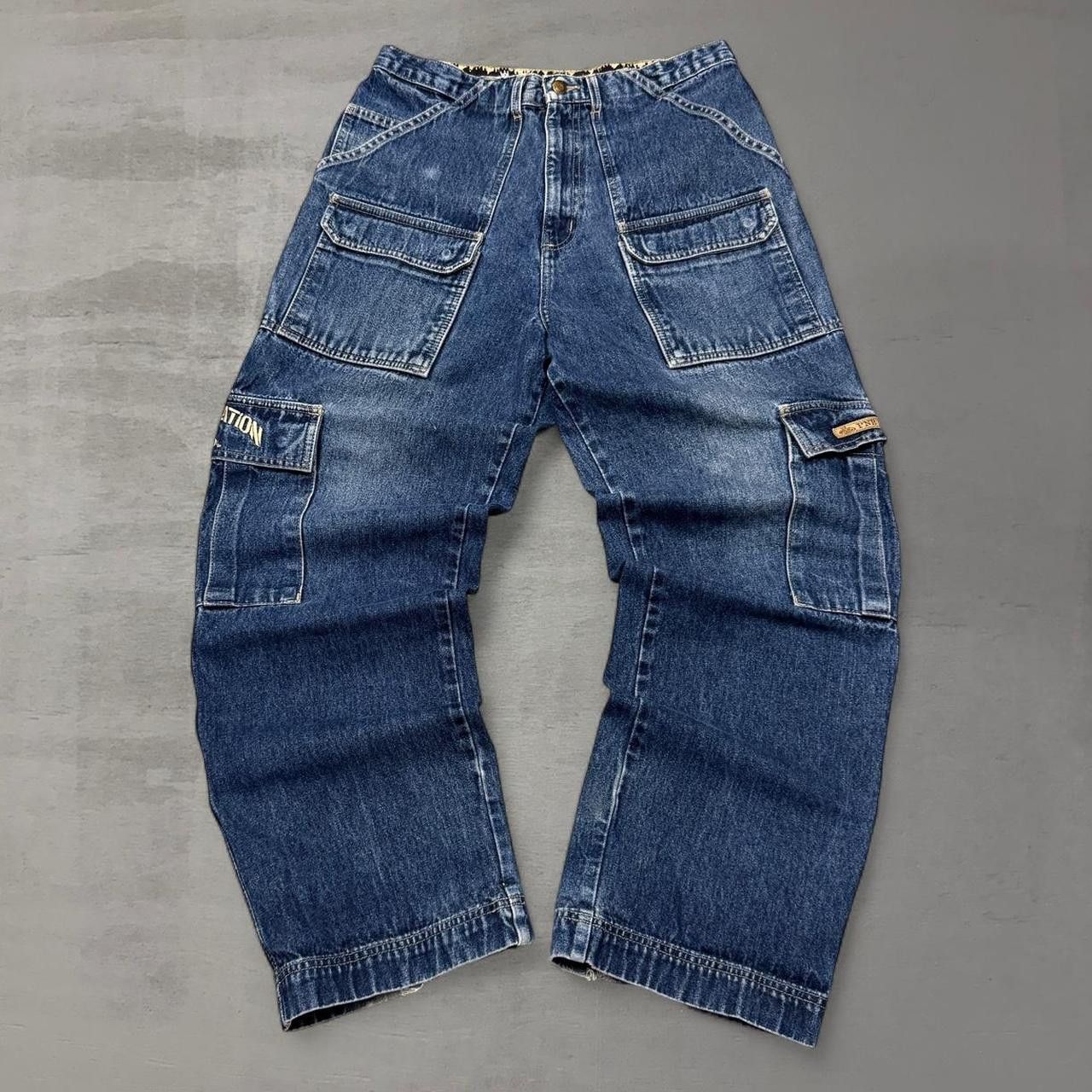 Vintage PnB Nation Cargo Baggy Blue Embroidered Jeans Size 32 x 30 Size US 34 / EU 50 - 1 Thumbnail