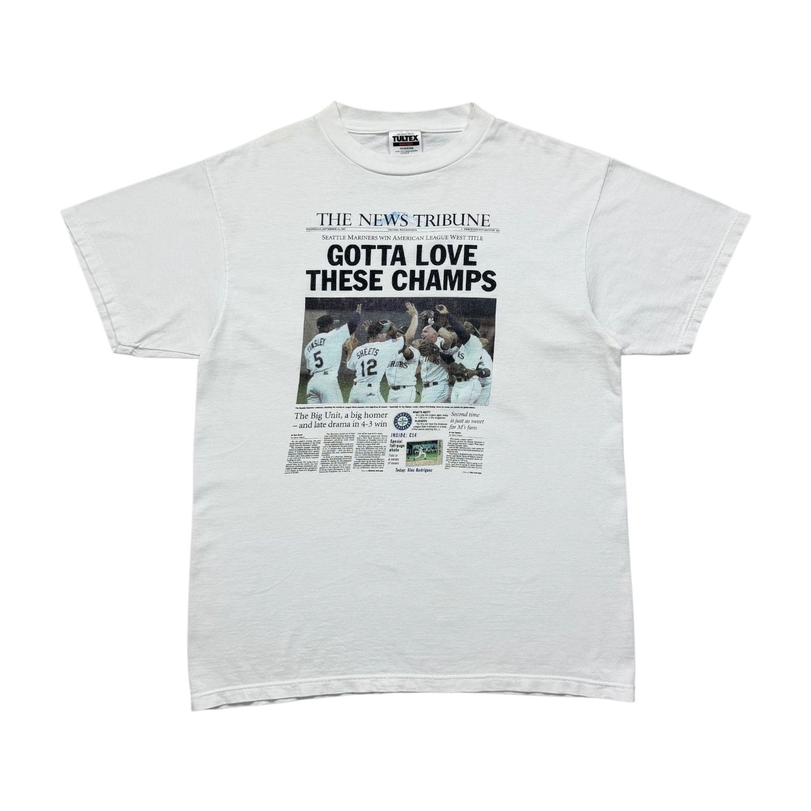 MLB VTG 90s MLB SEATTLE MARINERS 1997 NEWSPAPER CHAMPS T-SHIRT L Size US L / EU 52-54 / 3 - 1 Thumbnail