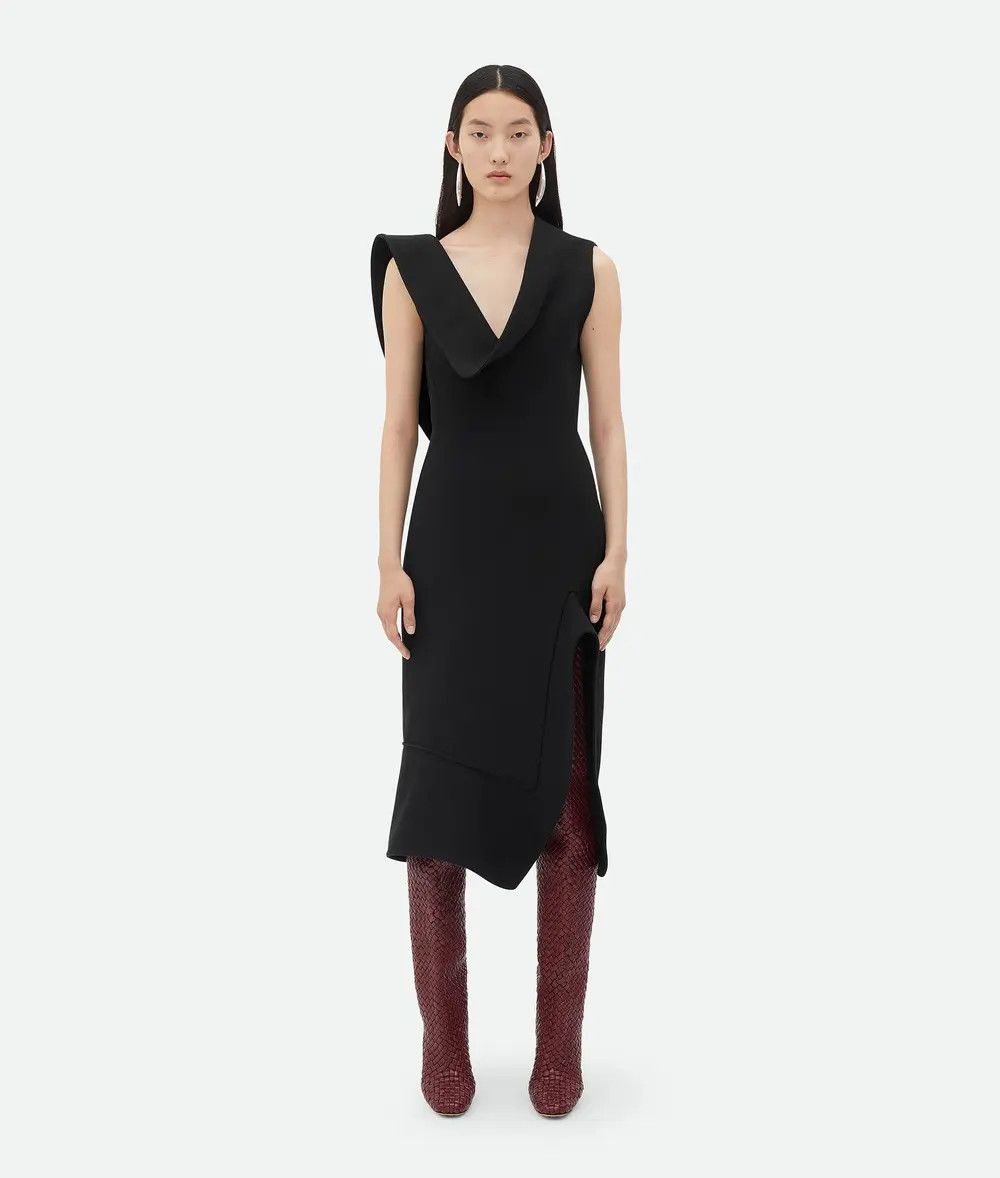 Bottega Veneta o1w1db10925 Structured Cotton Midi Dress in Black Size XL / US 12-14 / IT 48-50 - 4 Thumbnail