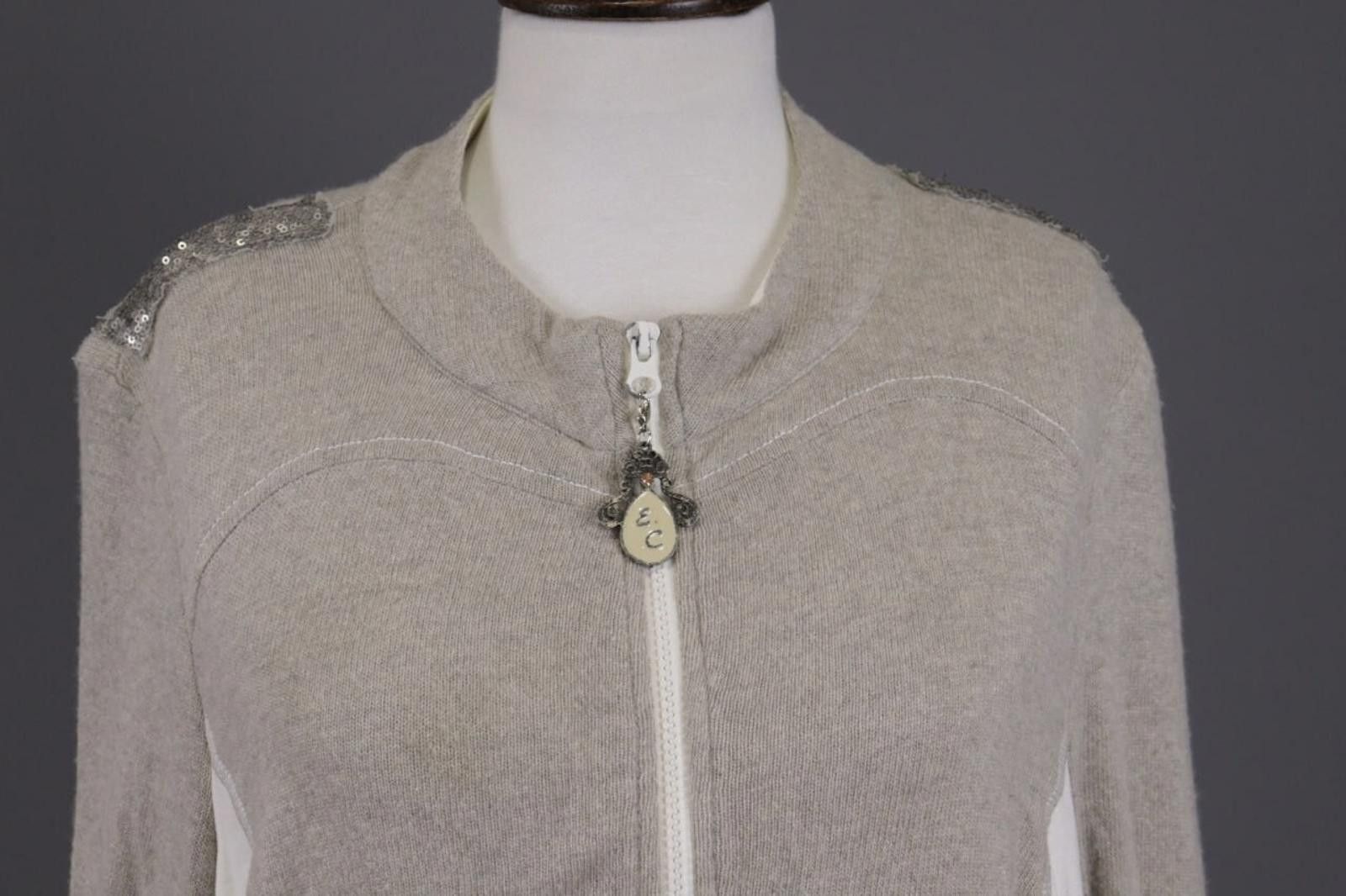 Designer Elisa Cavaletti Gray Full Zip Embroidered Sweater Size XL Size XL / US 12-14 / IT 48-50 - 2 Thumbnail