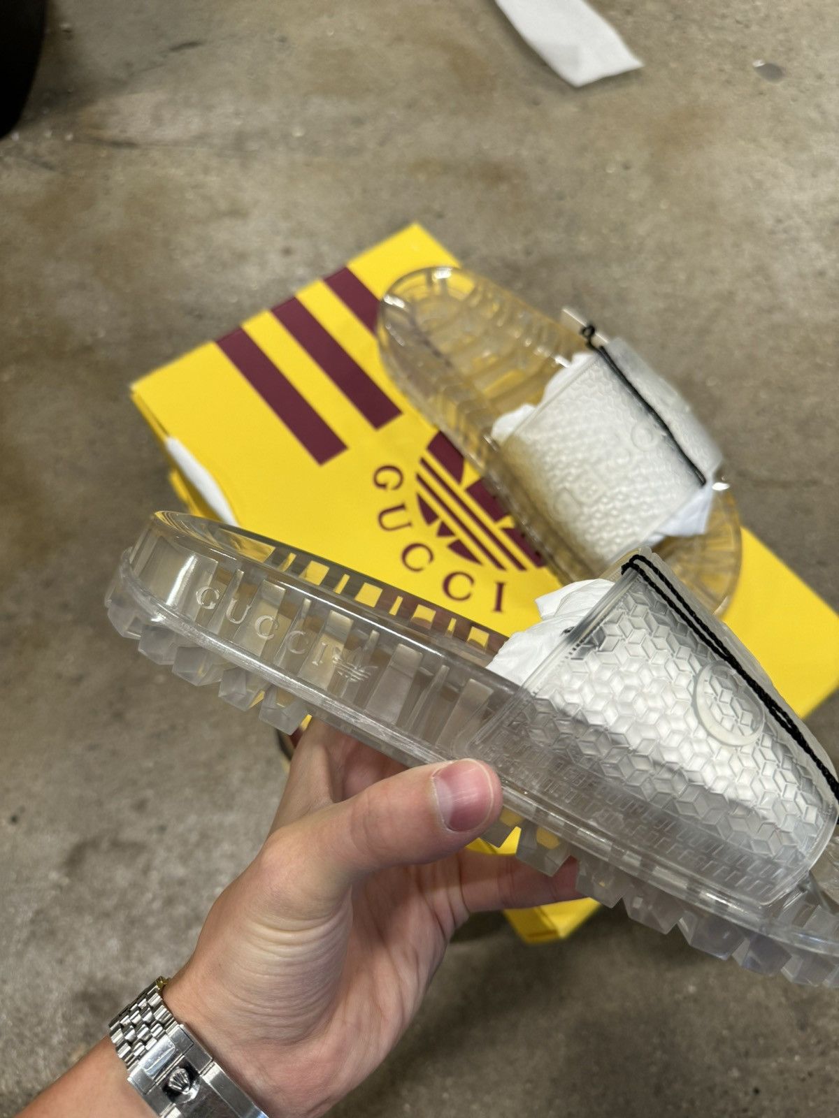 Adidas × Gucci Gucci X Adidas Clear Rubber Slide Sandals NEW 550$ Size US 8 / EU 41 - 3 Thumbnail