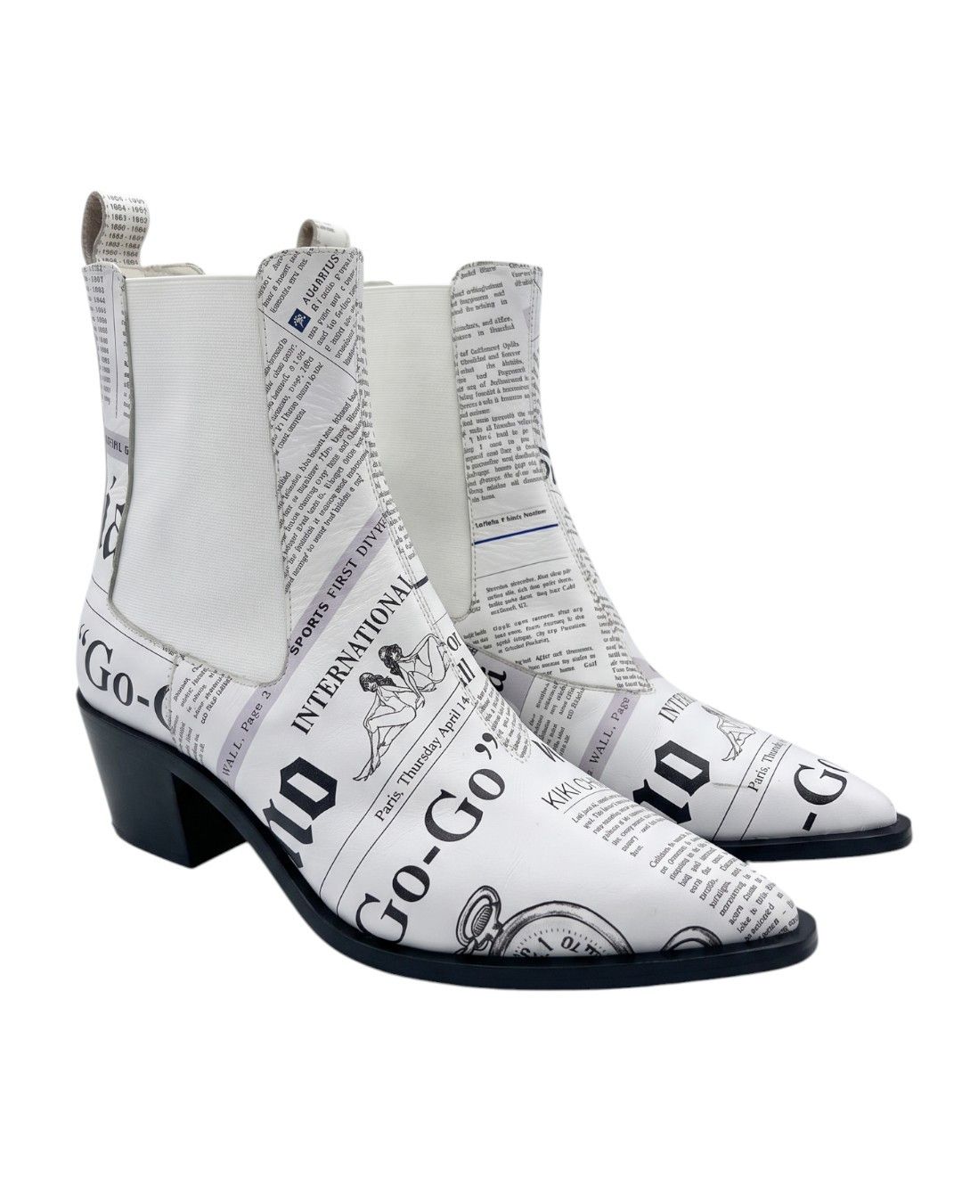 John Galliano ICONIC GAZETTE PRINTED LEATHER BOOTS Size US 8 / IT 38 - 1 Thumbnail