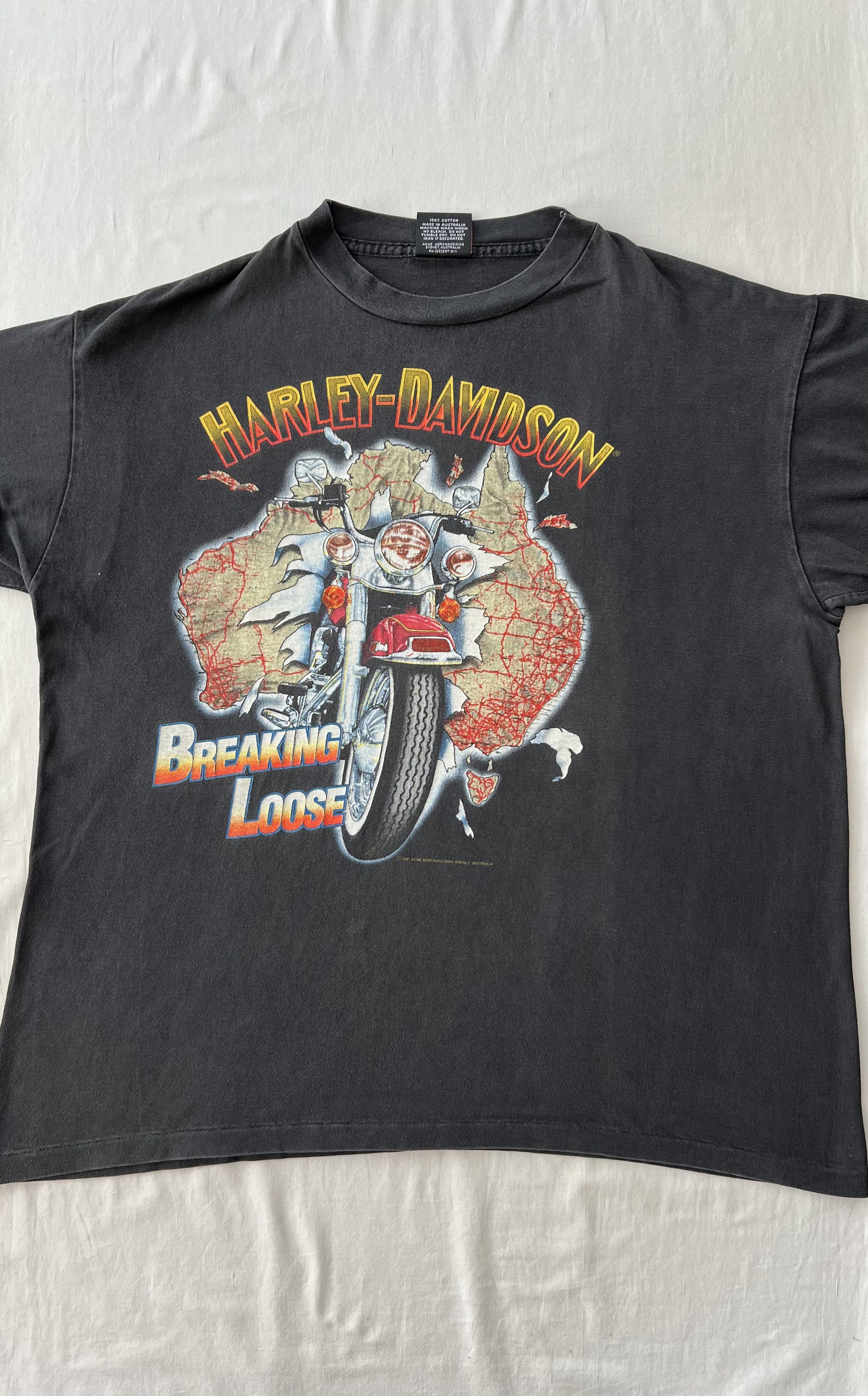 Harley Davidson Vintage 1991 Harley Davidson Australia Breaking Loose Tshirt Size US L / EU 52-54 / 3 - 4 Thumbnail
