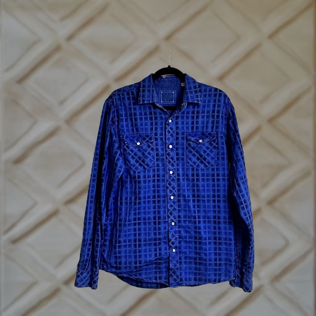Vintage Age Of Wisdom Button-Up Shirt Blue Check Plaid Long Sleeve Size L Mens Western Pearl Snap Button-Down Collared Cotton Shirt Size US L / EU 52-54 / 3 - 1 Thumbnail