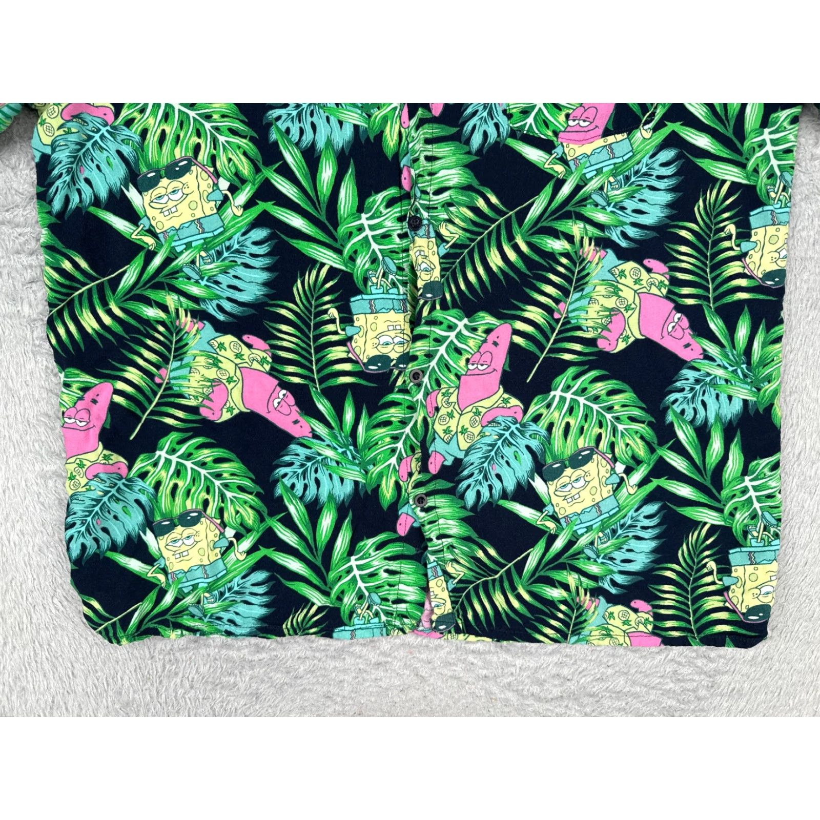 Vintage Spongebob Squarepants Shirt Men Extra Large Green Floral Hawaiian Rayon Size US XL / EU 56 / 4 - 5 Thumbnail