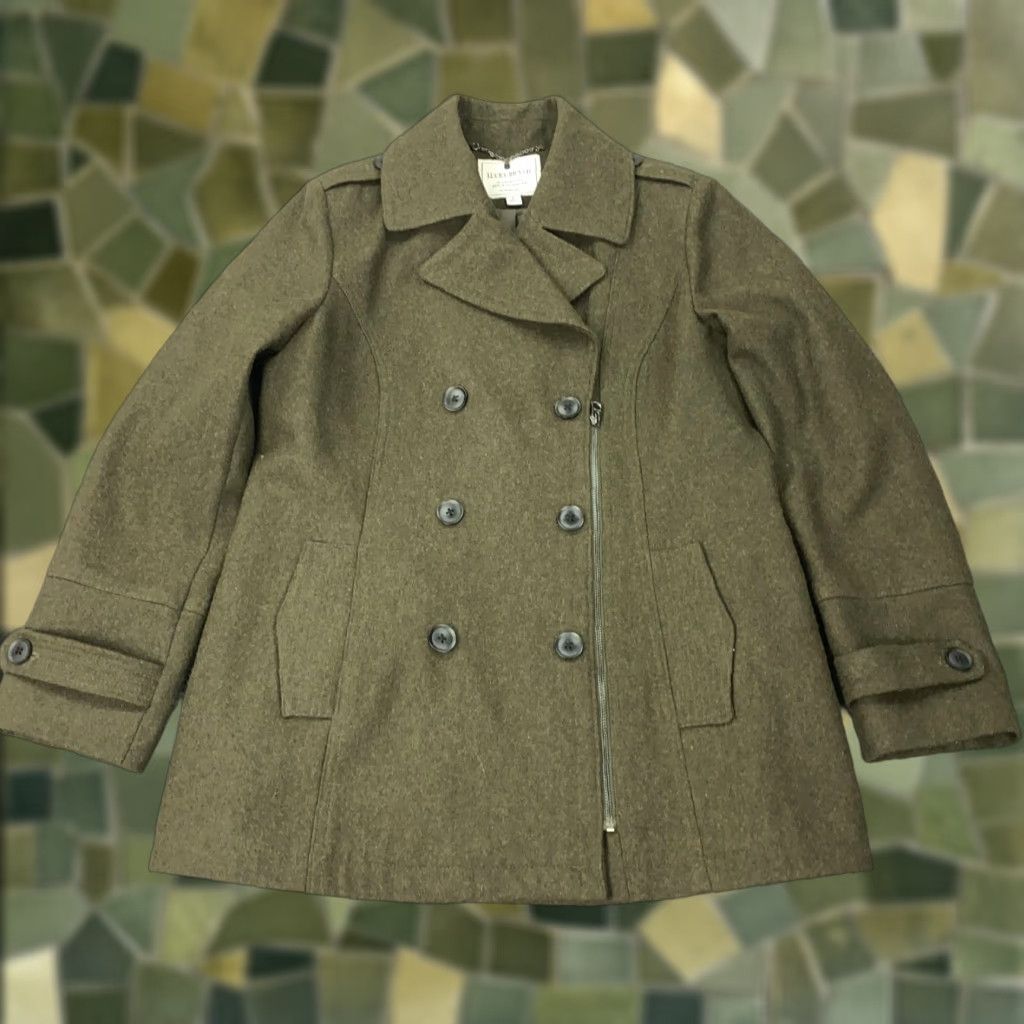 Lucky Brand Lucky Brand Coat Womens Large Brown Wool Blend Pea Coat Military Style Button Zip Lined Pockets Collared Mid-Length Fall Winter Vintage: No Size L / US 10 / IT 46 - 1 Thumbnail