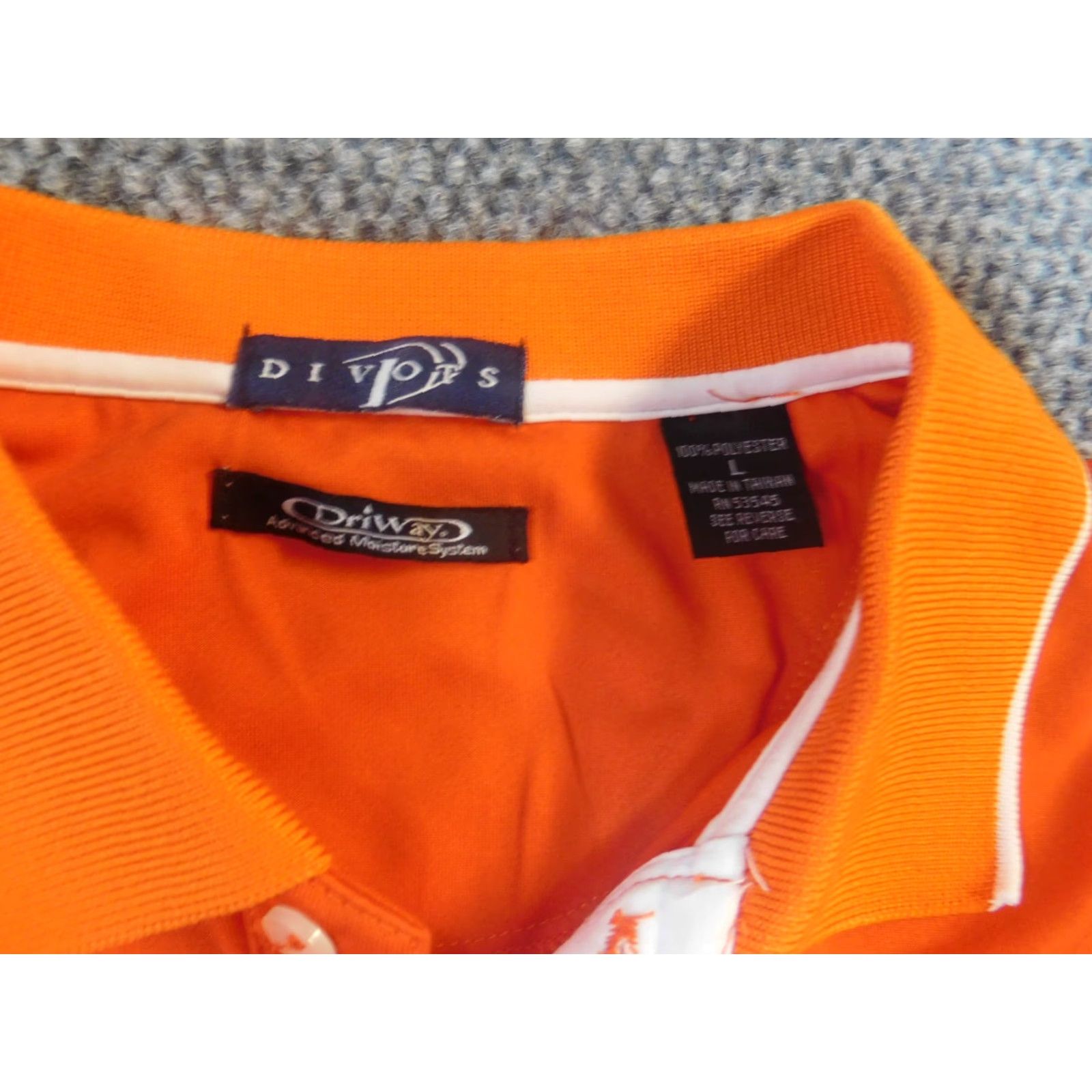 Vintage Divots Polo Shirt Mens Large Orange Golf Button Collared Short Sleeve Regular Cotton Polyester Logo Vintage: No Size US L / EU 52-54 / 3 - 5 Thumbnail