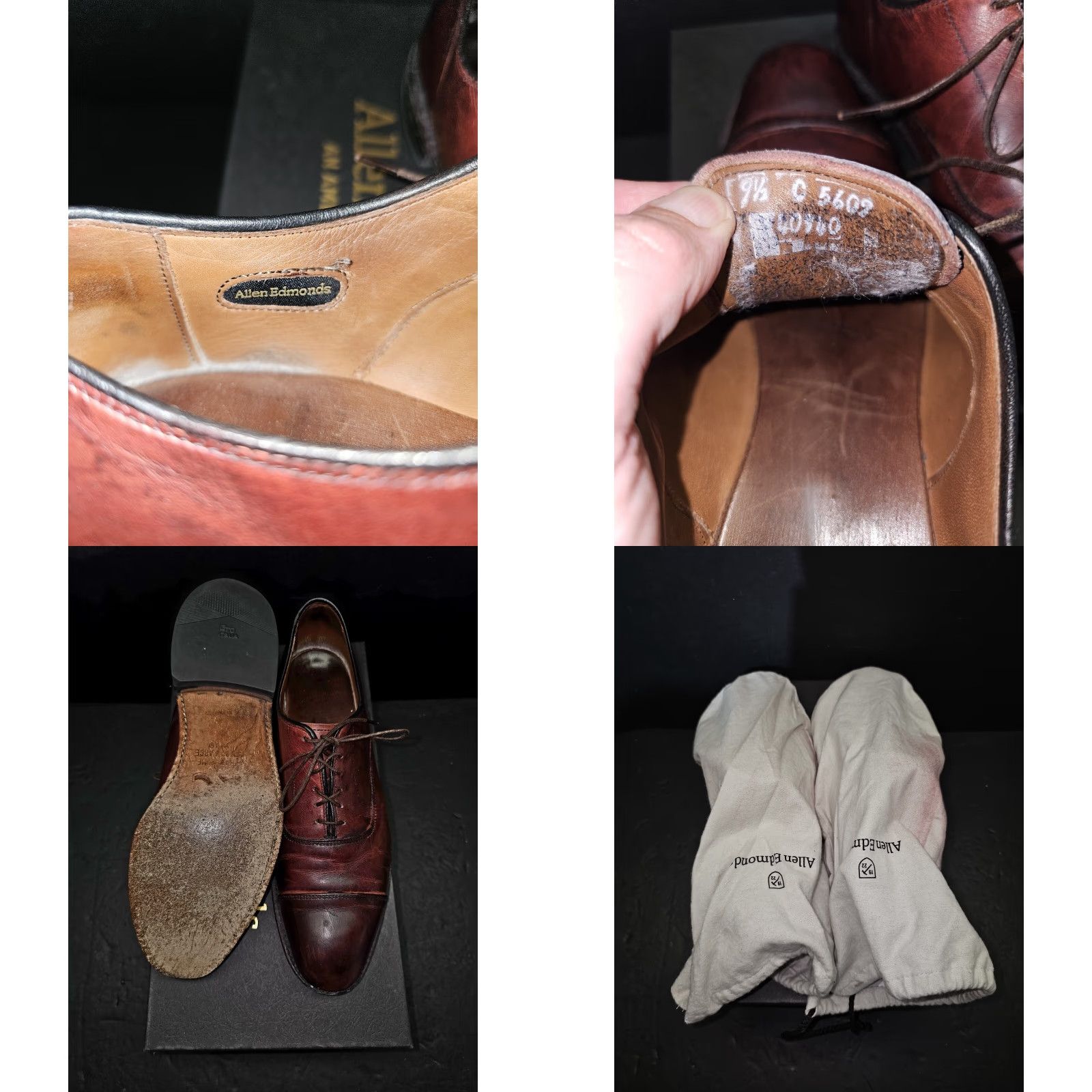 Allen Edmonds Park Avenue Oxford Cap Toe Leather Dress Shoes Size 9 1/2 C Oxblood