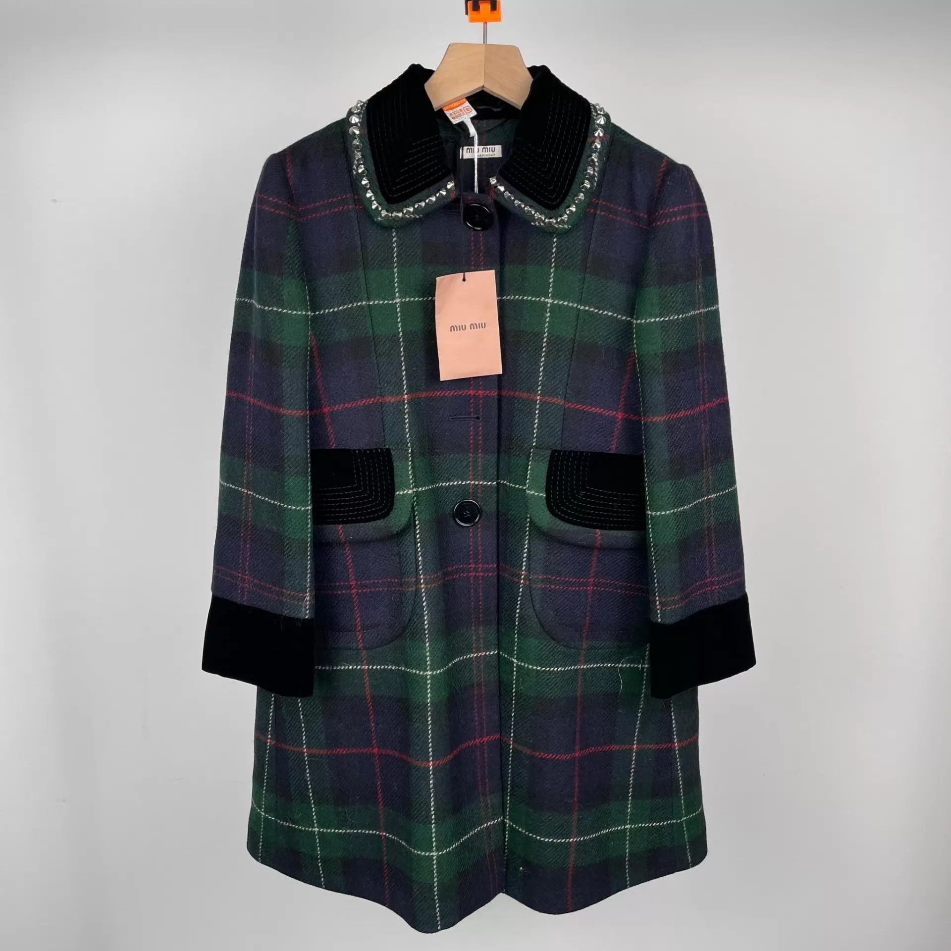 Miu Miu MIU MIU Green Check Coat Doll Collar Velvet Studs Size 40 Size S / US 4 / IT 40 - 1 Thumbnail